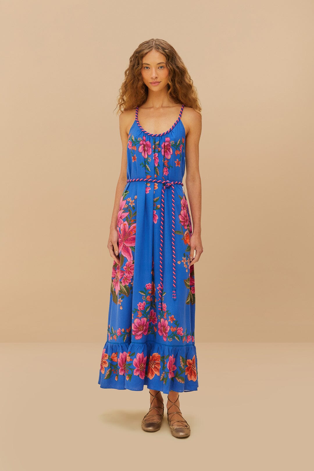 Bufanda de frutas de verano azul LENZING™ ECOVERO™ Euroflax™ Maxi Vestido