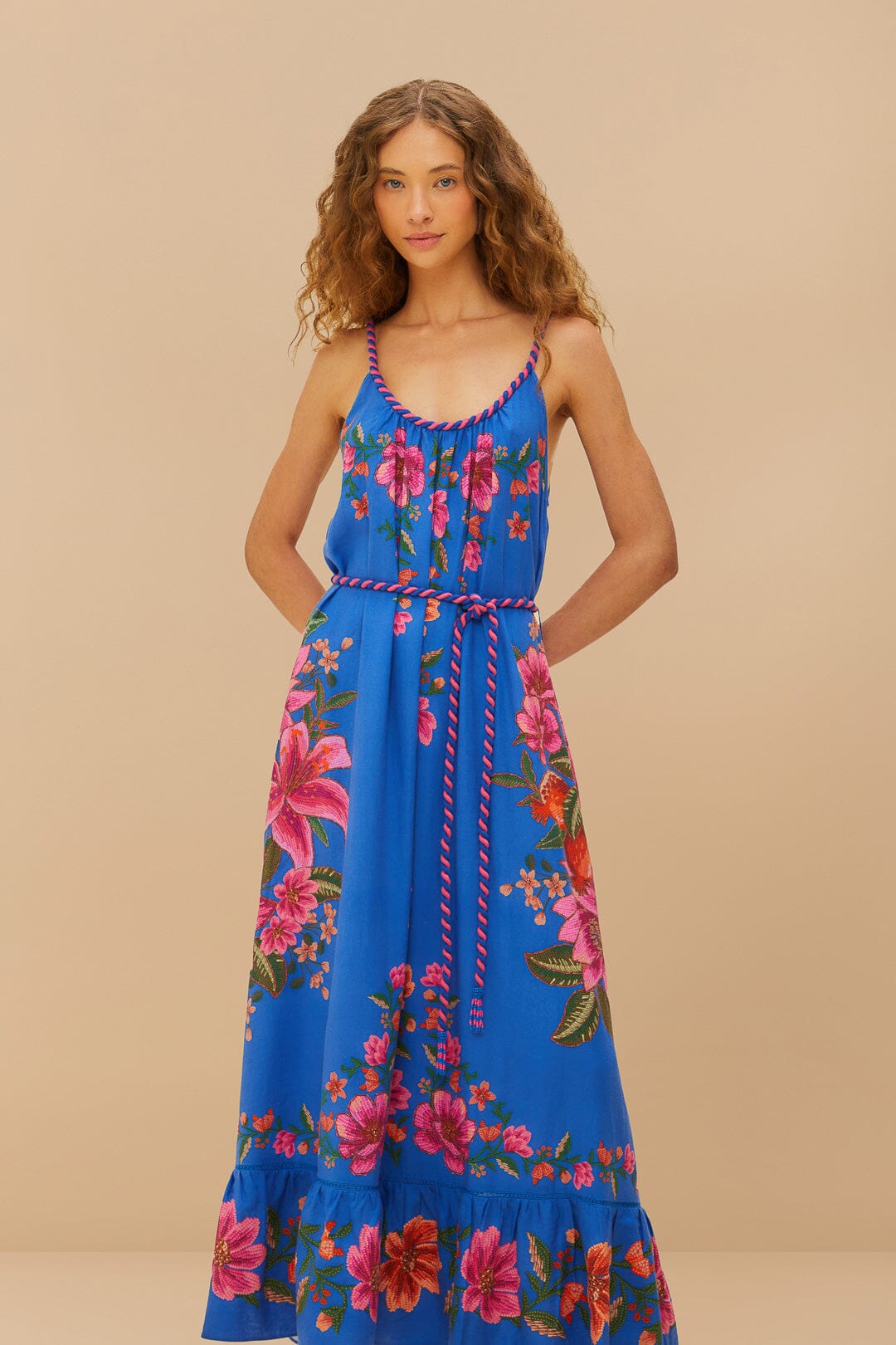 Bufanda de frutas de verano azul LENZING™ ECOVERO™ Euroflax™ Maxi Vestido