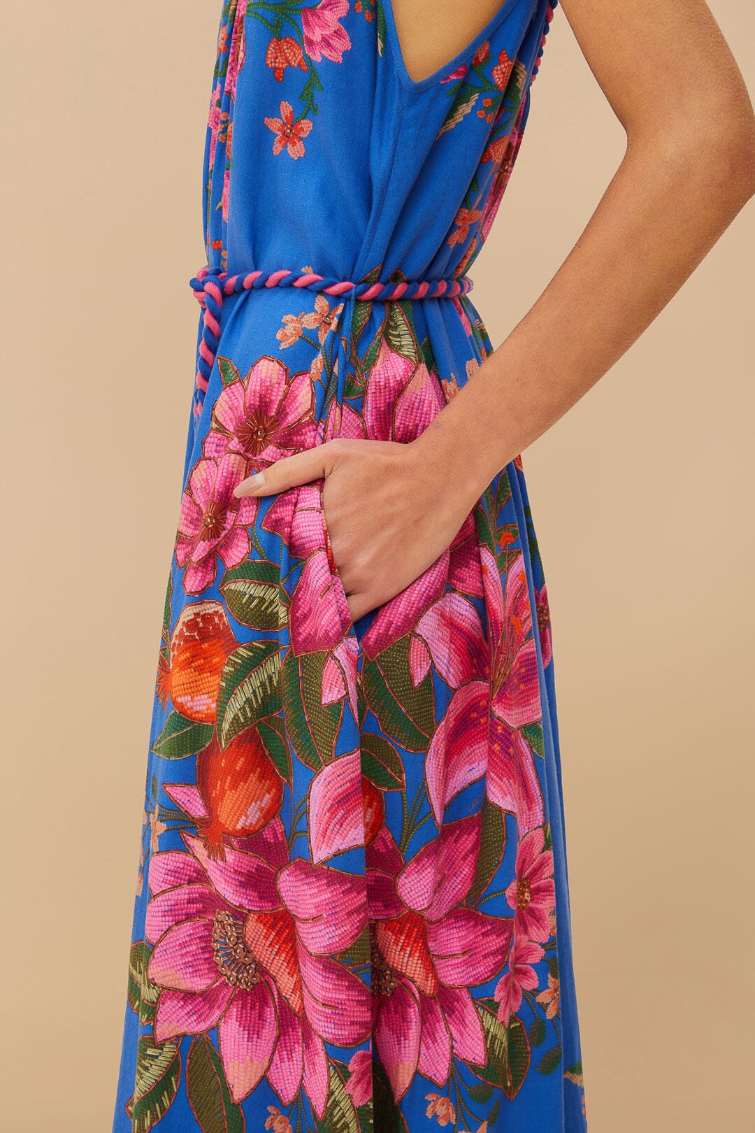 Bufanda de frutas de verano azul LENZING™ ECOVERO™ Euroflax™ Maxi Vestido