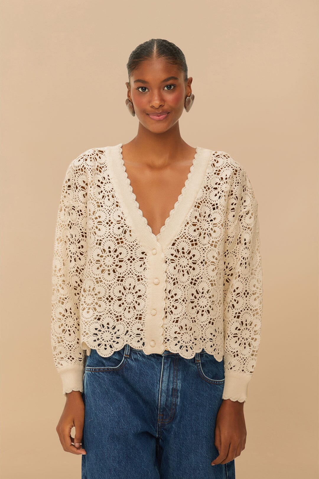 Cárdigan de ganchillo con flores de Off-White