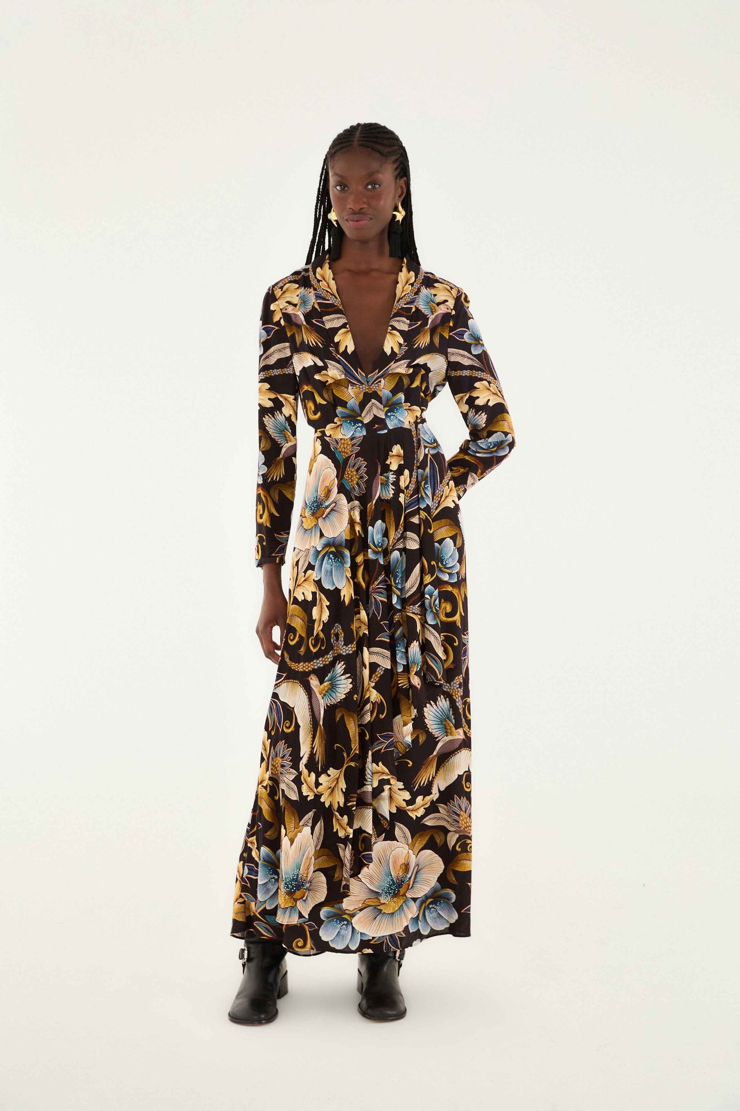 Maxi Vestido Jardín de Serpientes Negro de Viscosa Lenzing Ecovero