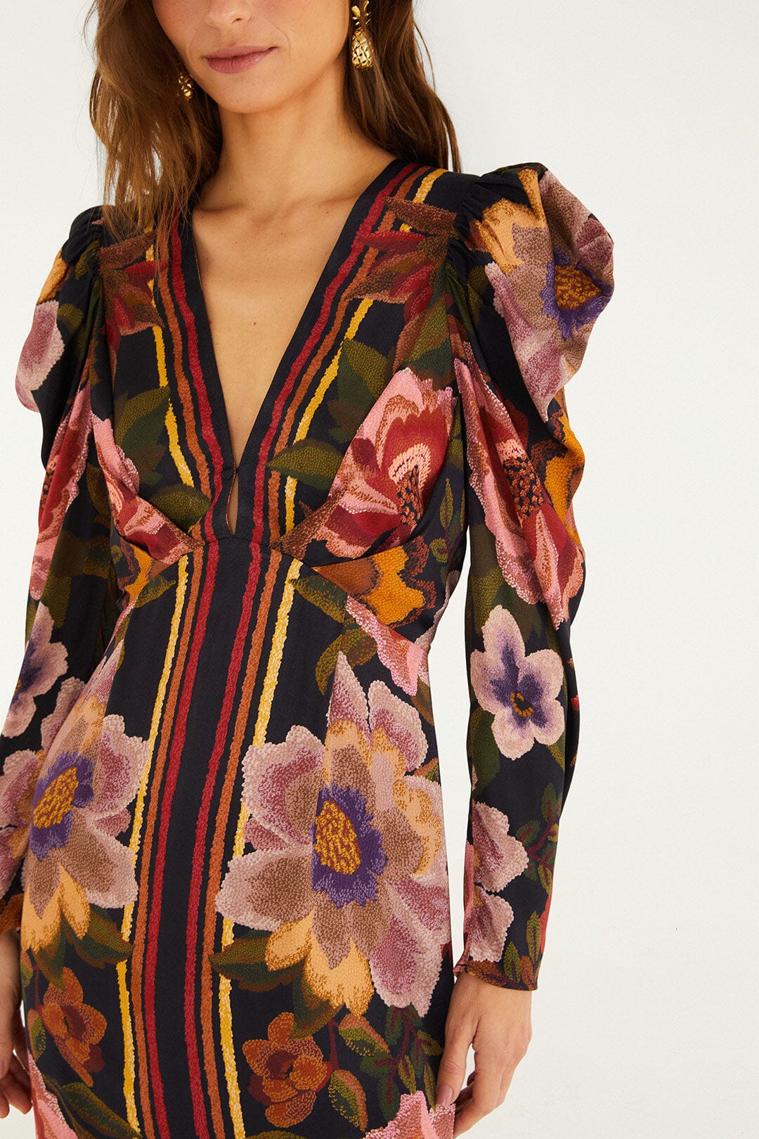 chenille flowers black midi dress 1