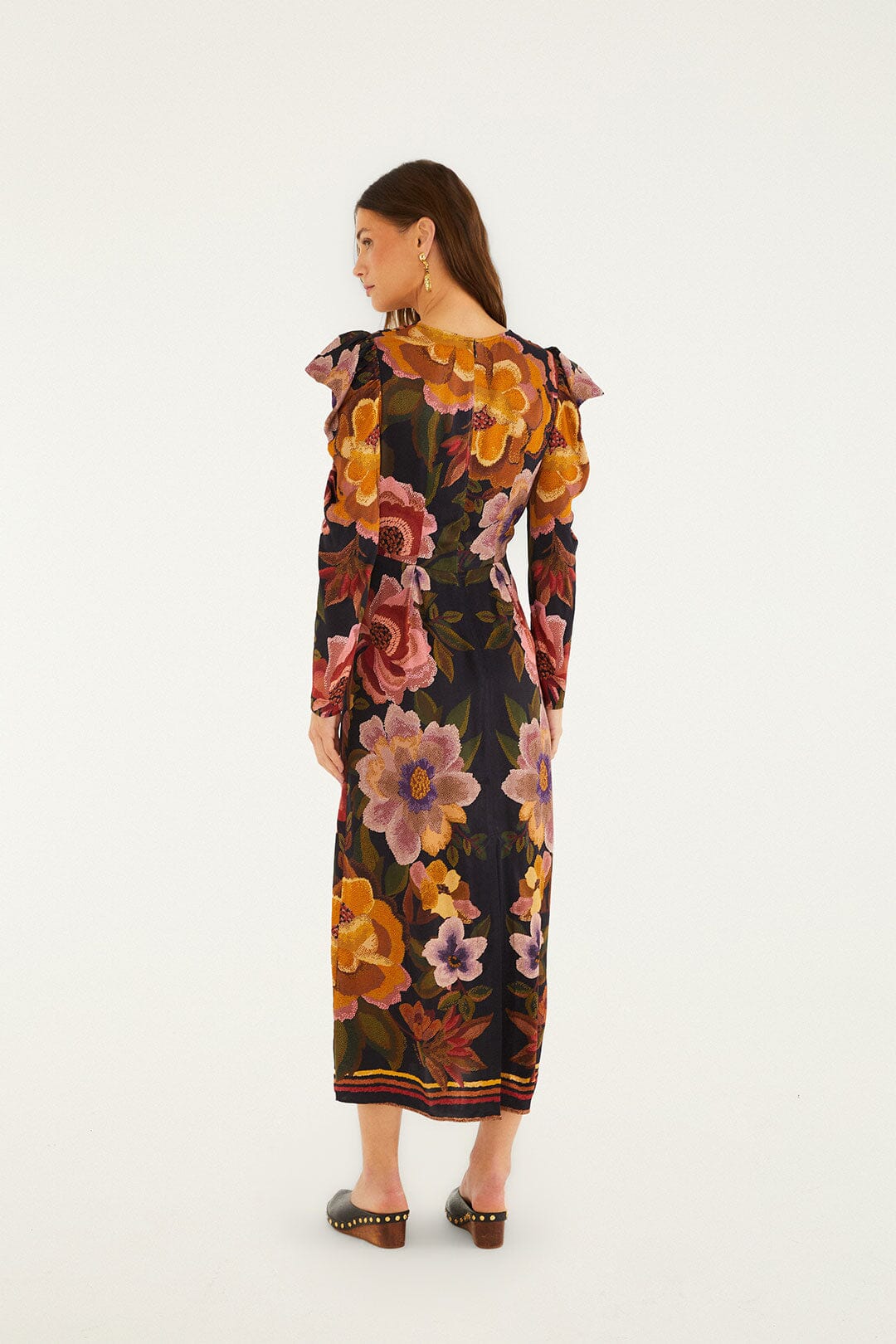 chenille flowers black midi dress 1