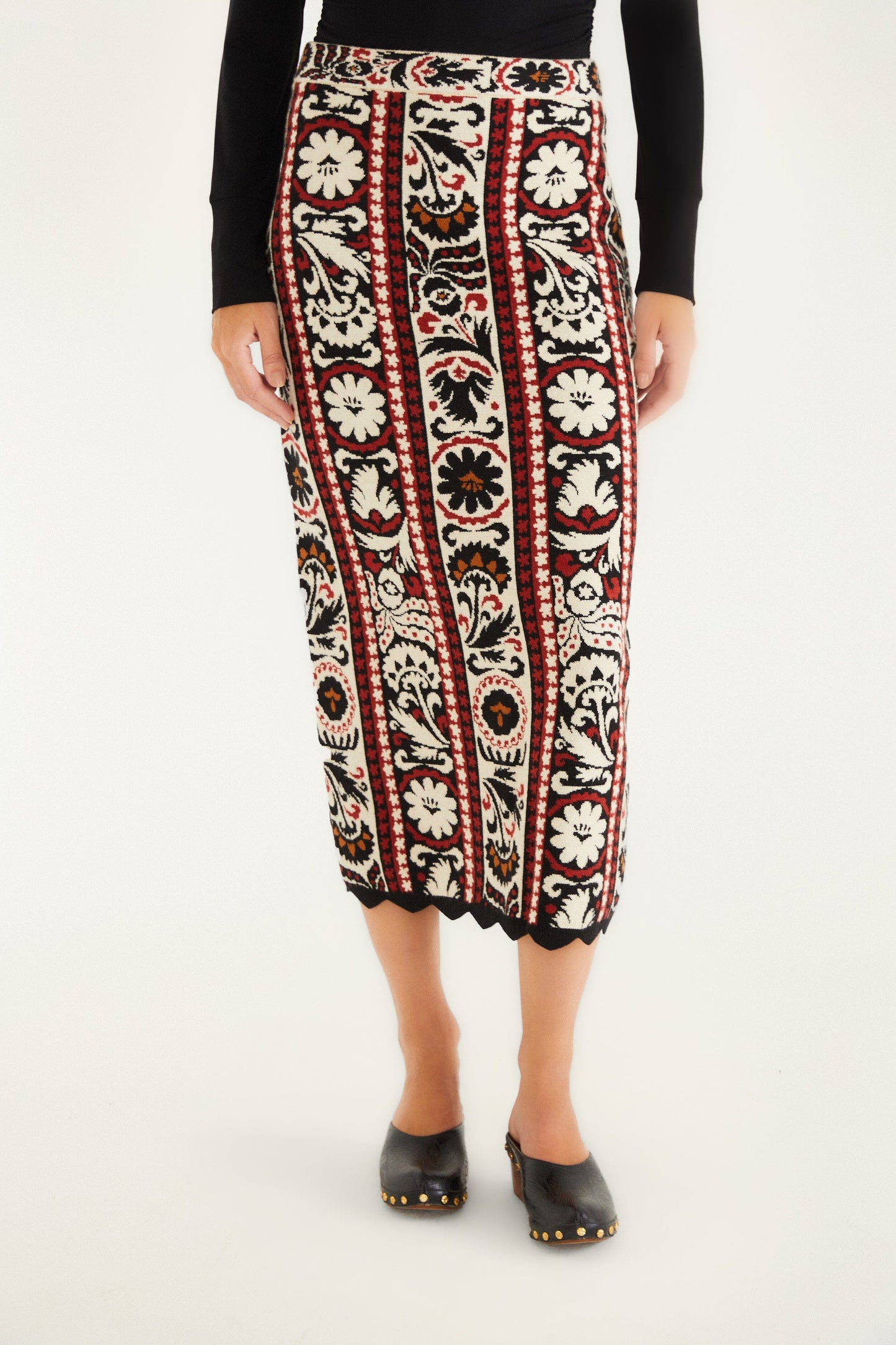 winter tapestry stripes knit skirt