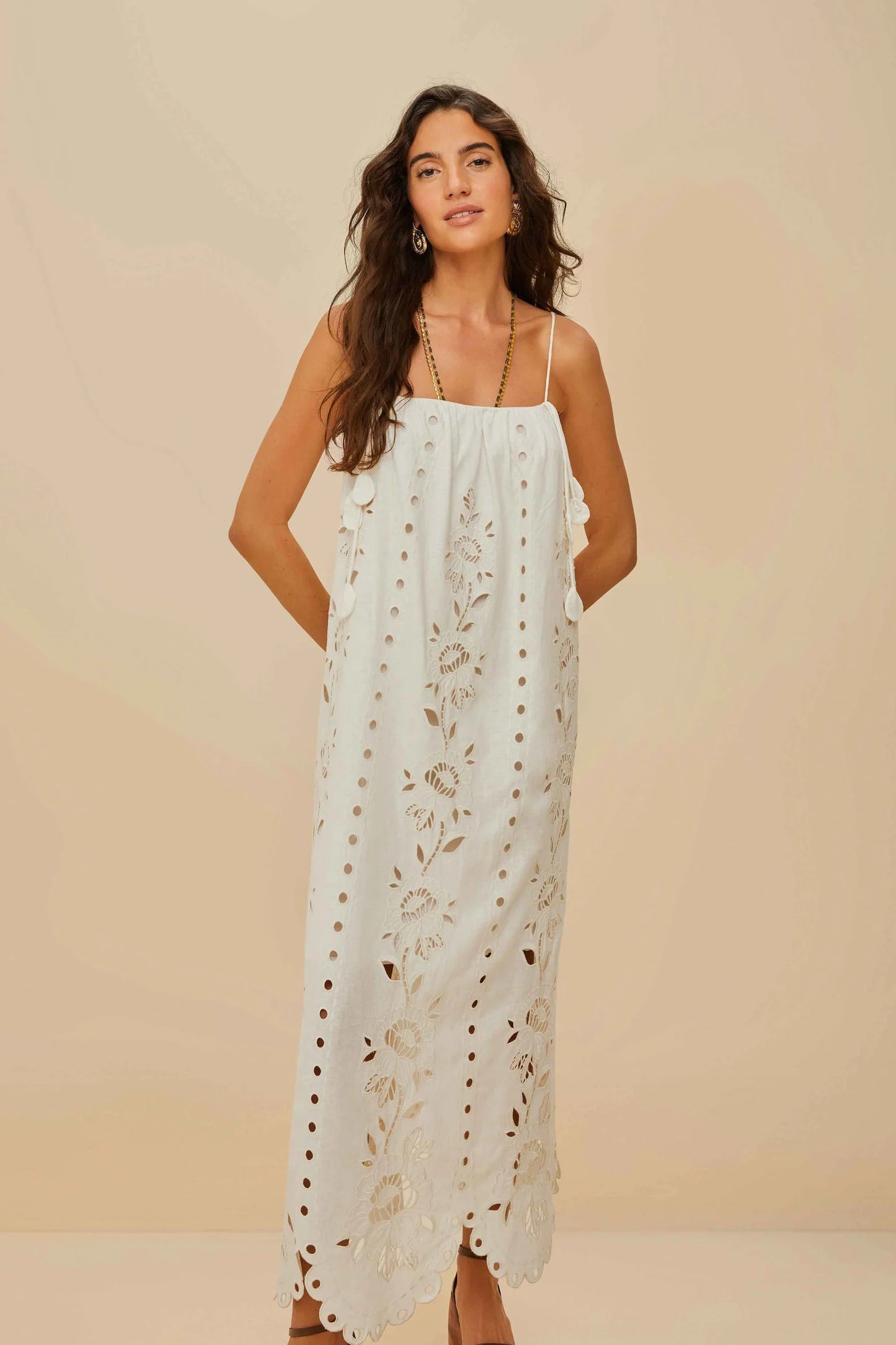 Vestido maxi richelieu lenzing™ ecovero™ euroflax™ blanco roto