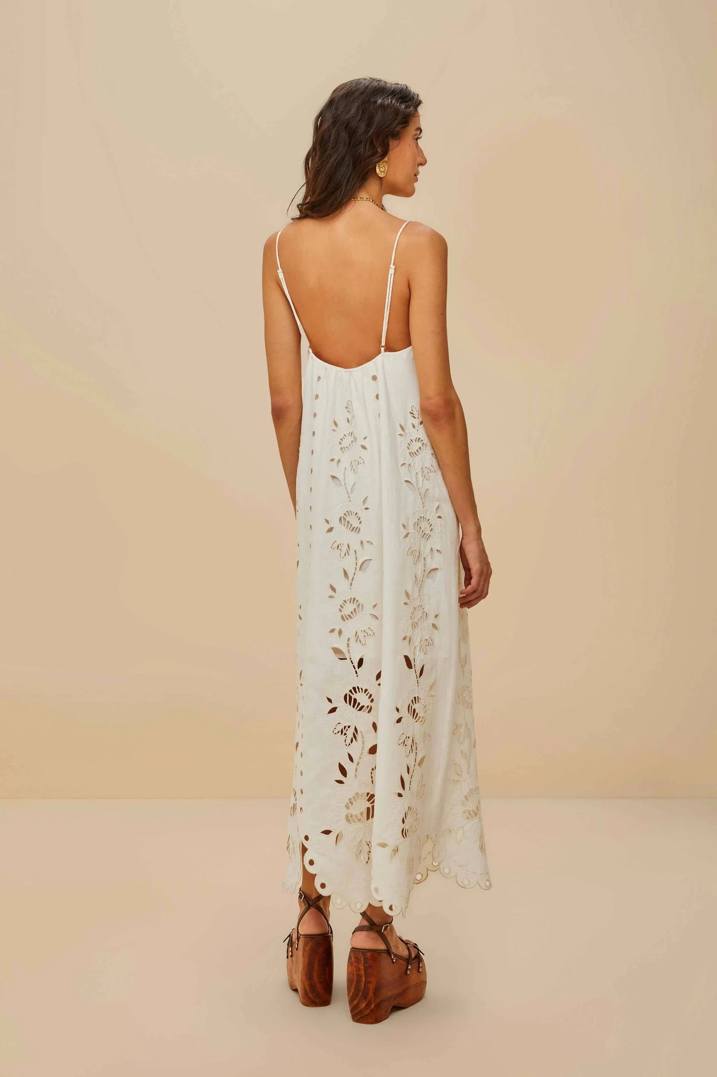 Vestido maxi richelieu lenzing™ ecovero™ euroflax™ blanco roto