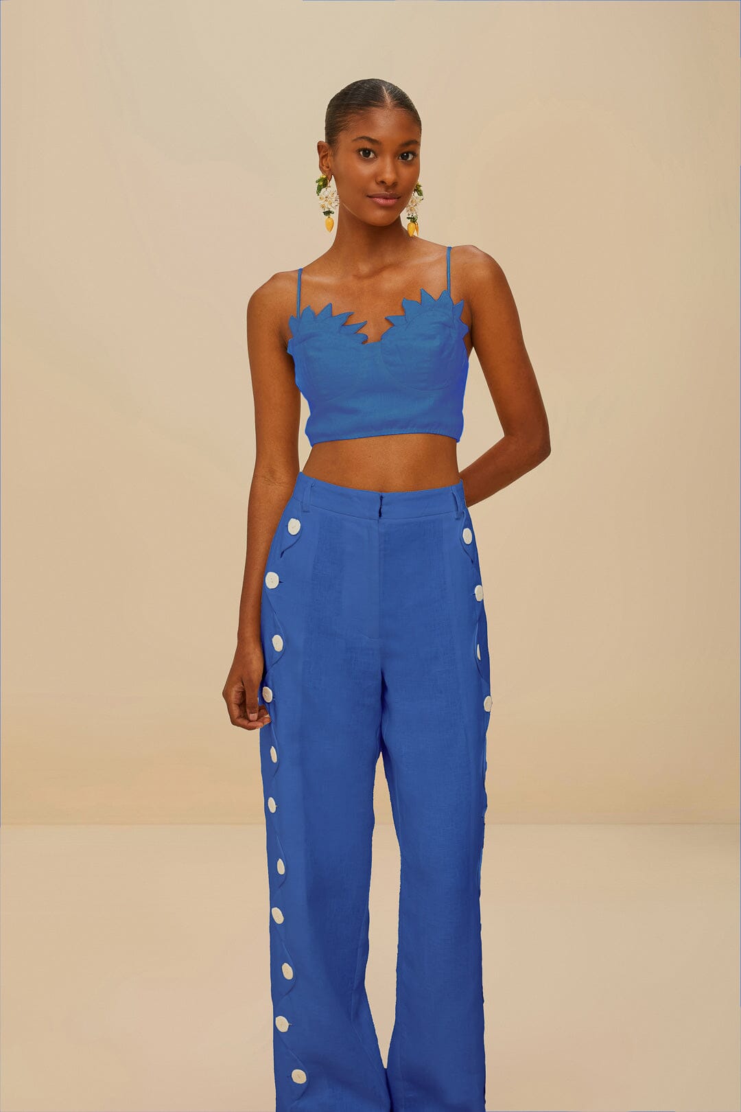 blue high waisted wavy buttoning pants
