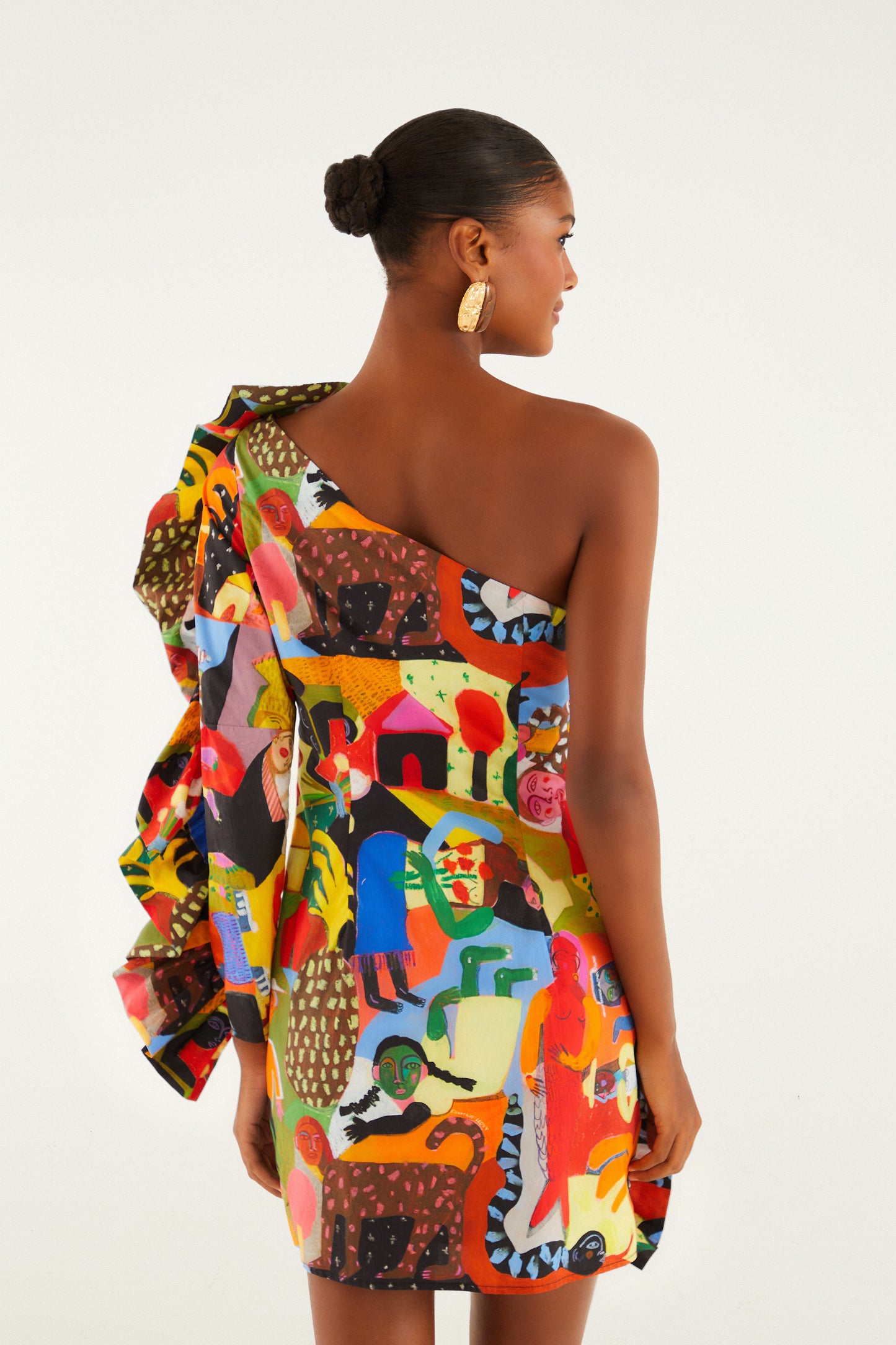 ANA LEOVY FARM RIO MULTICOLOR ONE SHOULDER MINI DR