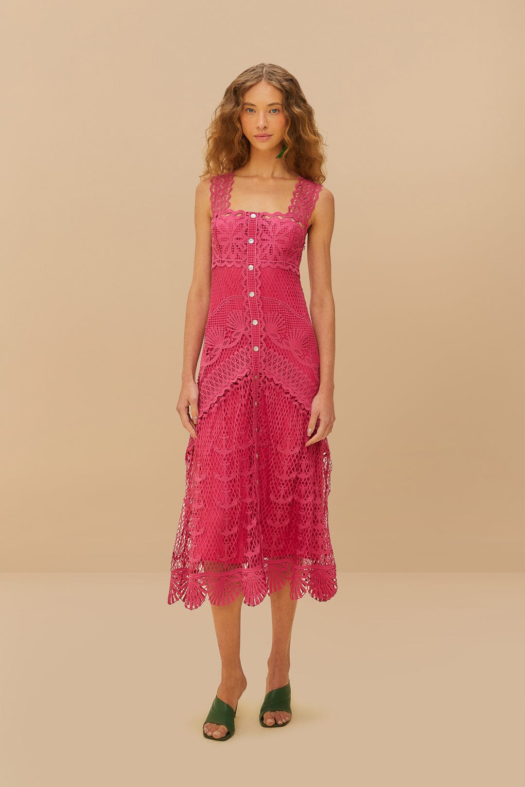 Maxi Vestido Guipur Náutico Rosa