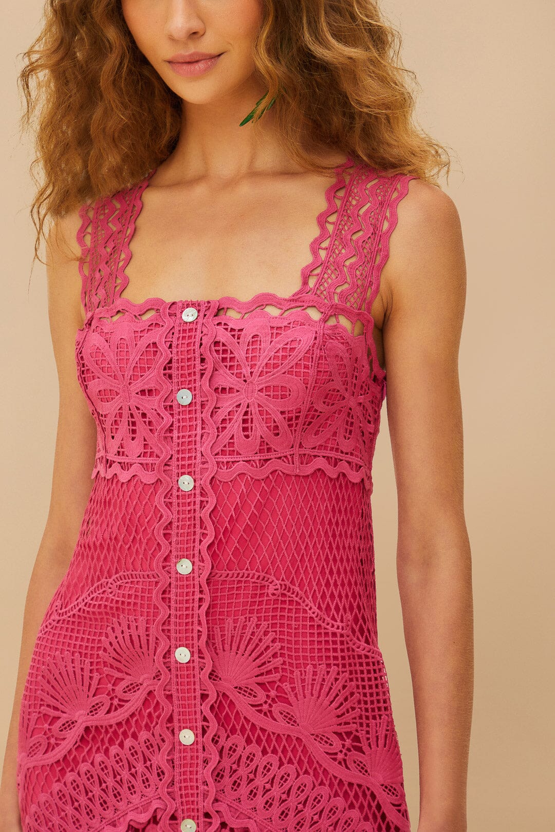 Maxi Vestido Guipur Náutico Rosa