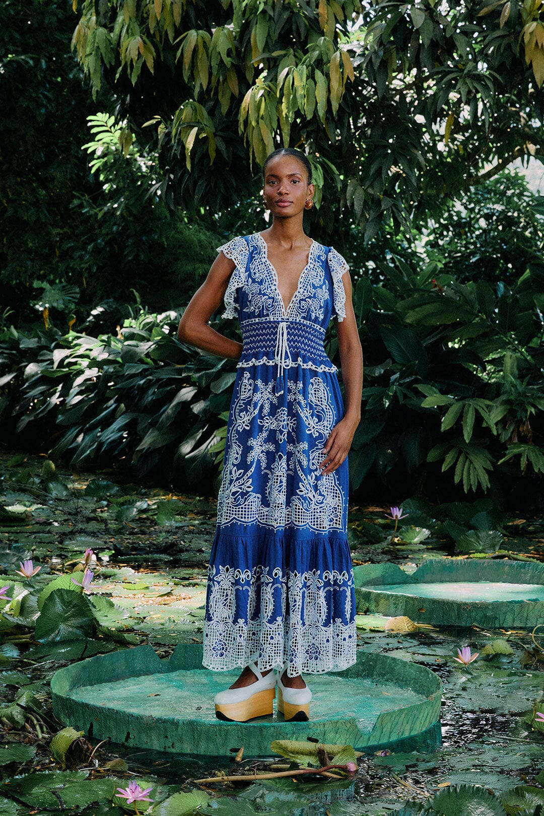 Richelieu romántico azul LENZING™ ECOVERO™ Euroflax™ Maxi Vestido