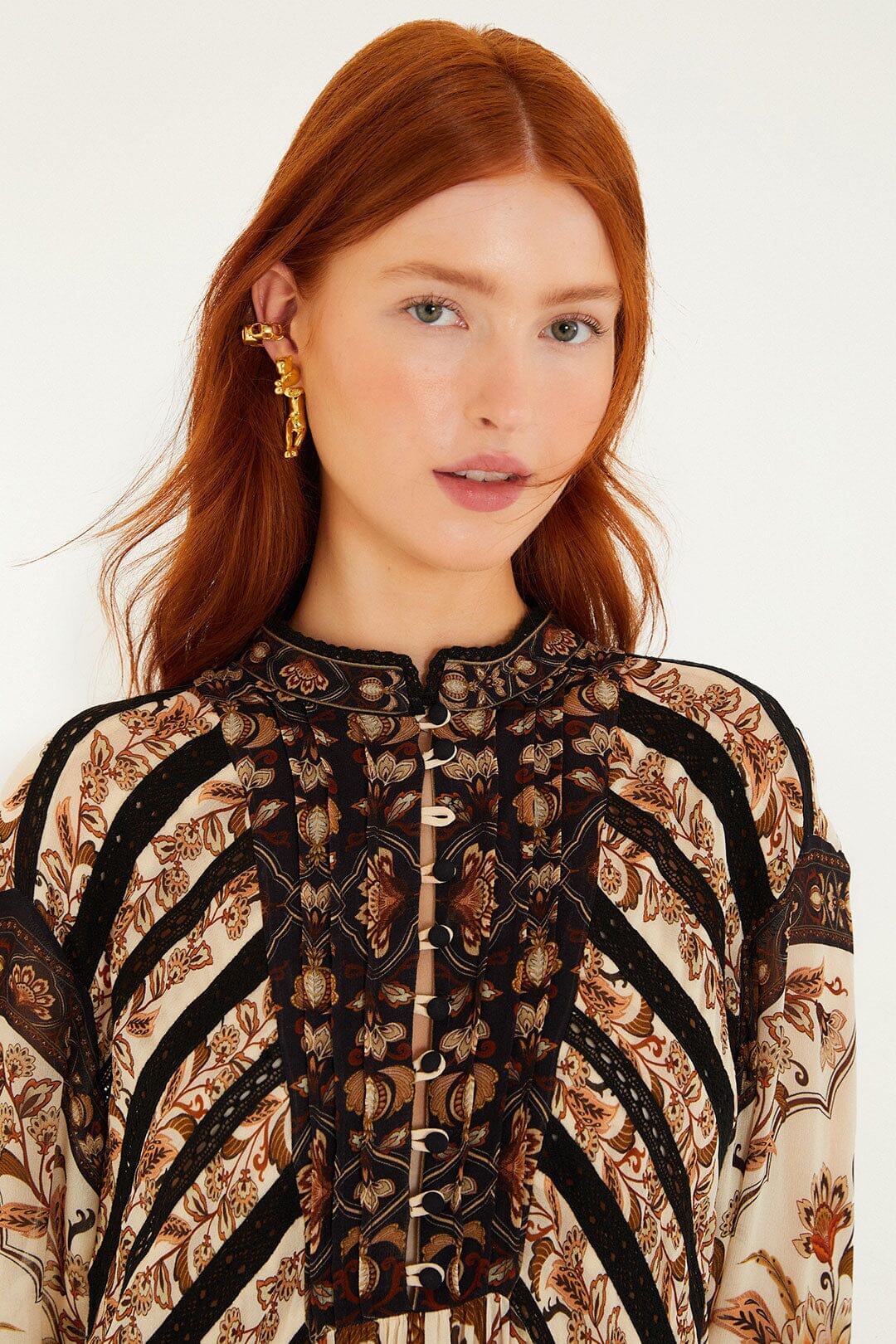 majestic garden sand lace long sleeves mini dress