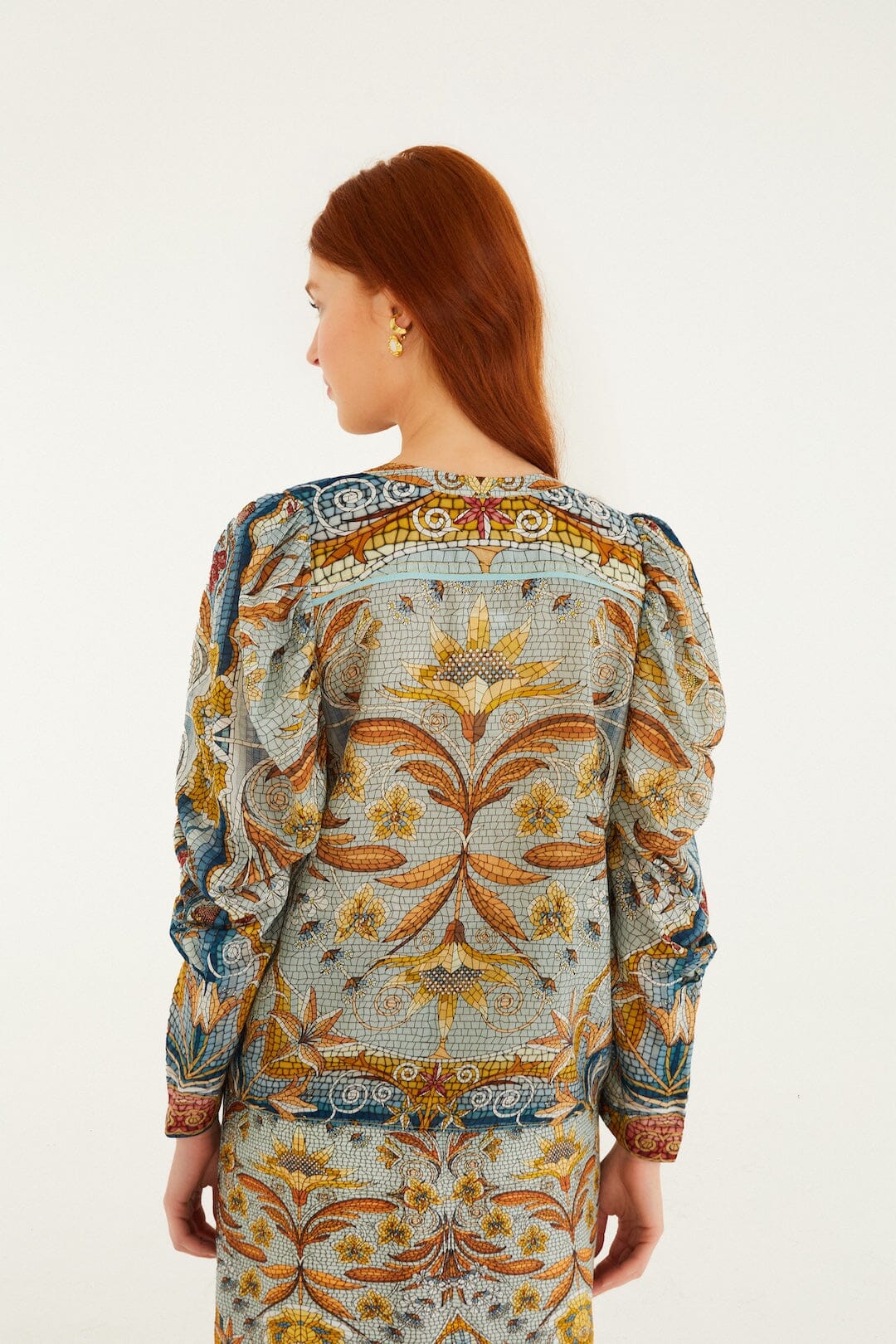 BLUSA MANGA LARGA MOSAIC GARDEN AZUL SUAVE