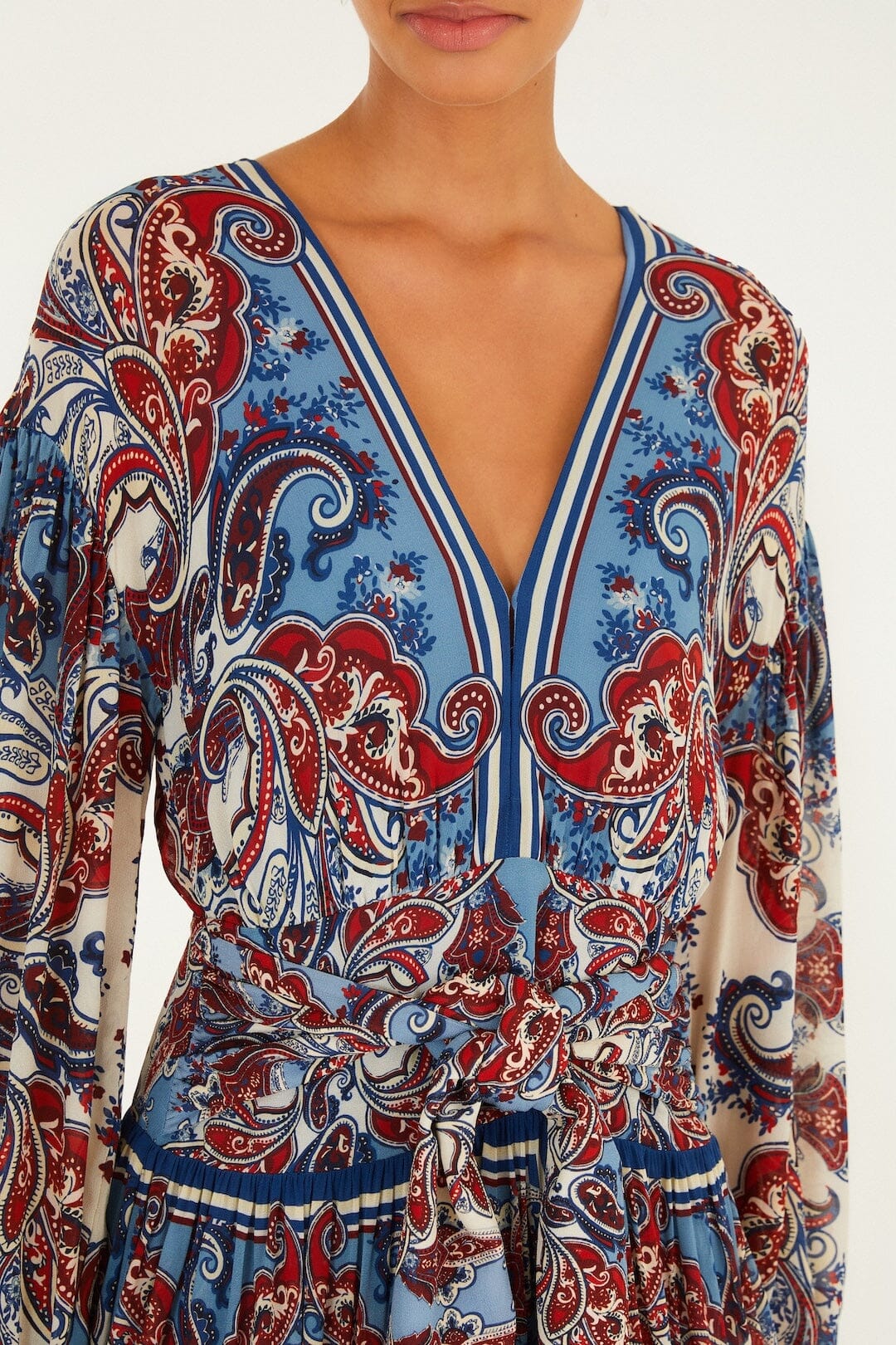 paisley scarf cream long sleeve maxi dress