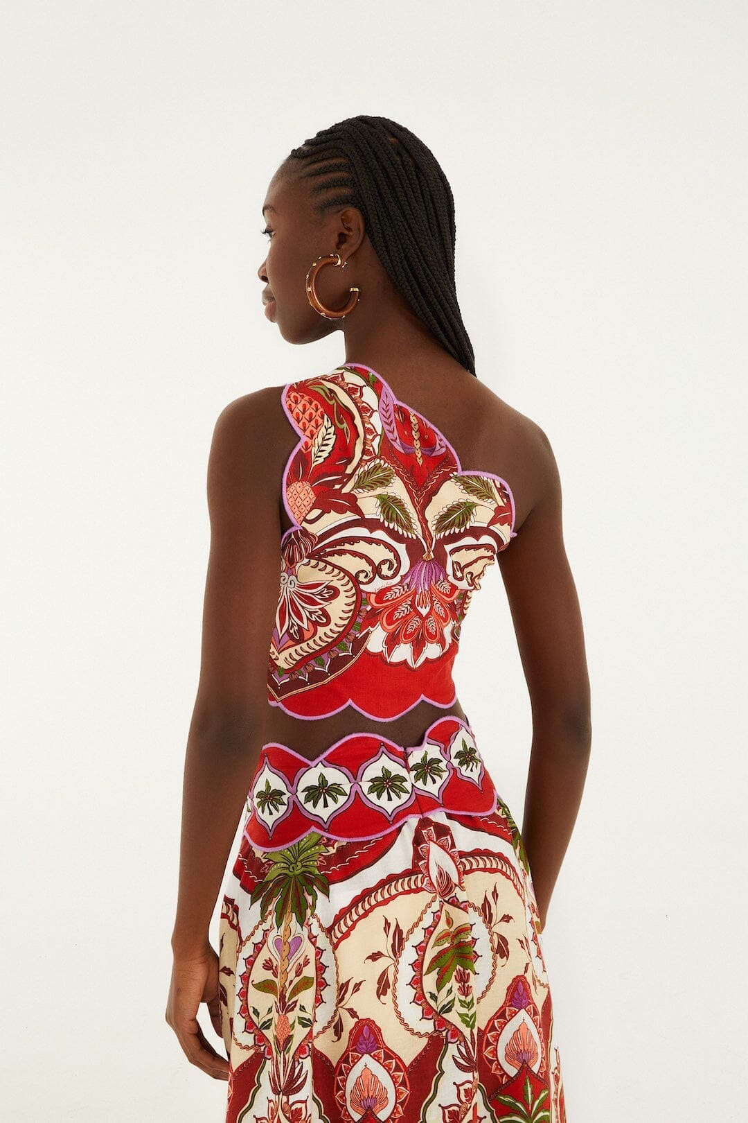 odara red one shoulder scallops top