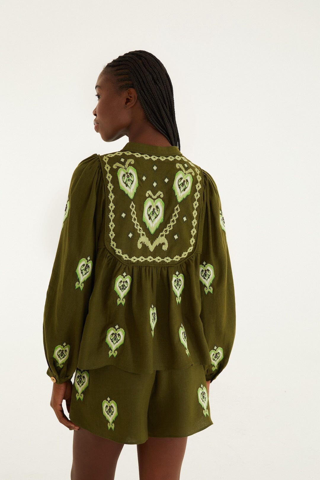 green embroidered blouse
