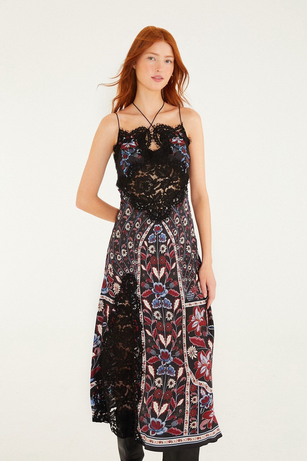 marcelle black lace sleeveless midi slip dress