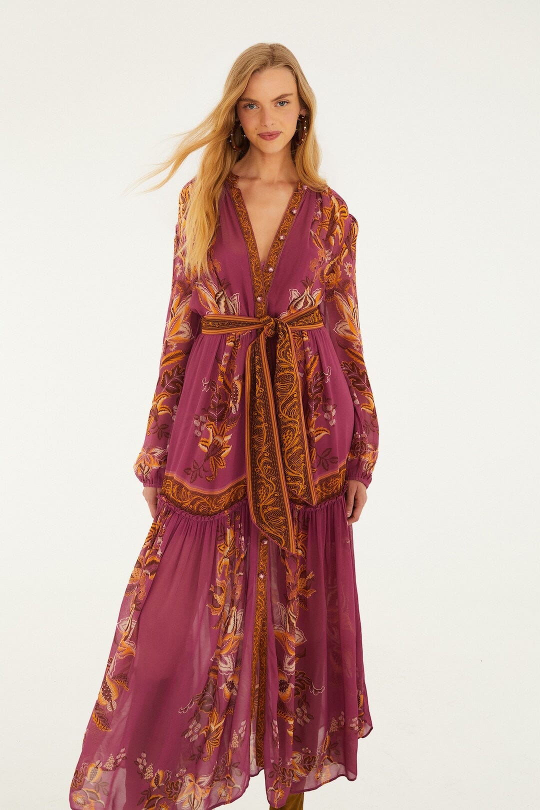 delicate chintz pink puff sleeve maxi dress