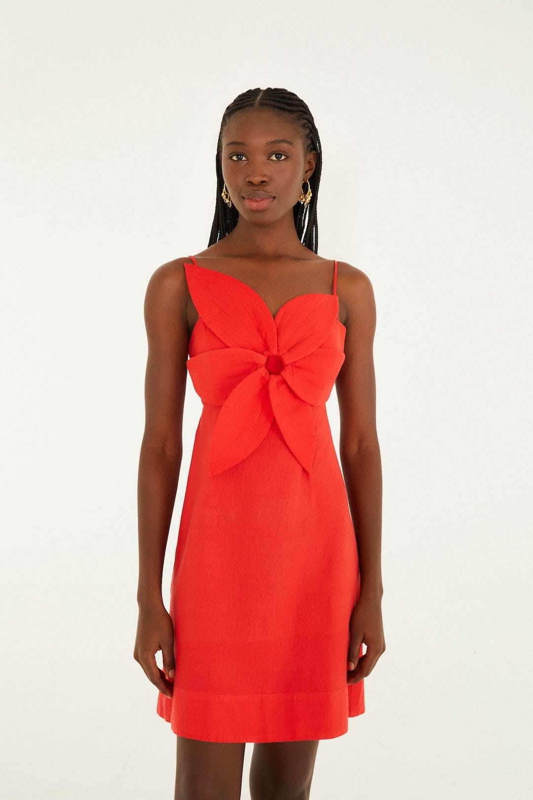 red flower mini dress