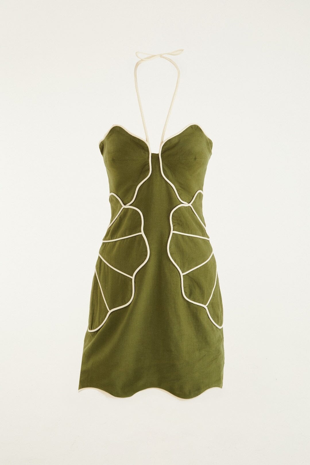 minivestido verde con recortes ondulados