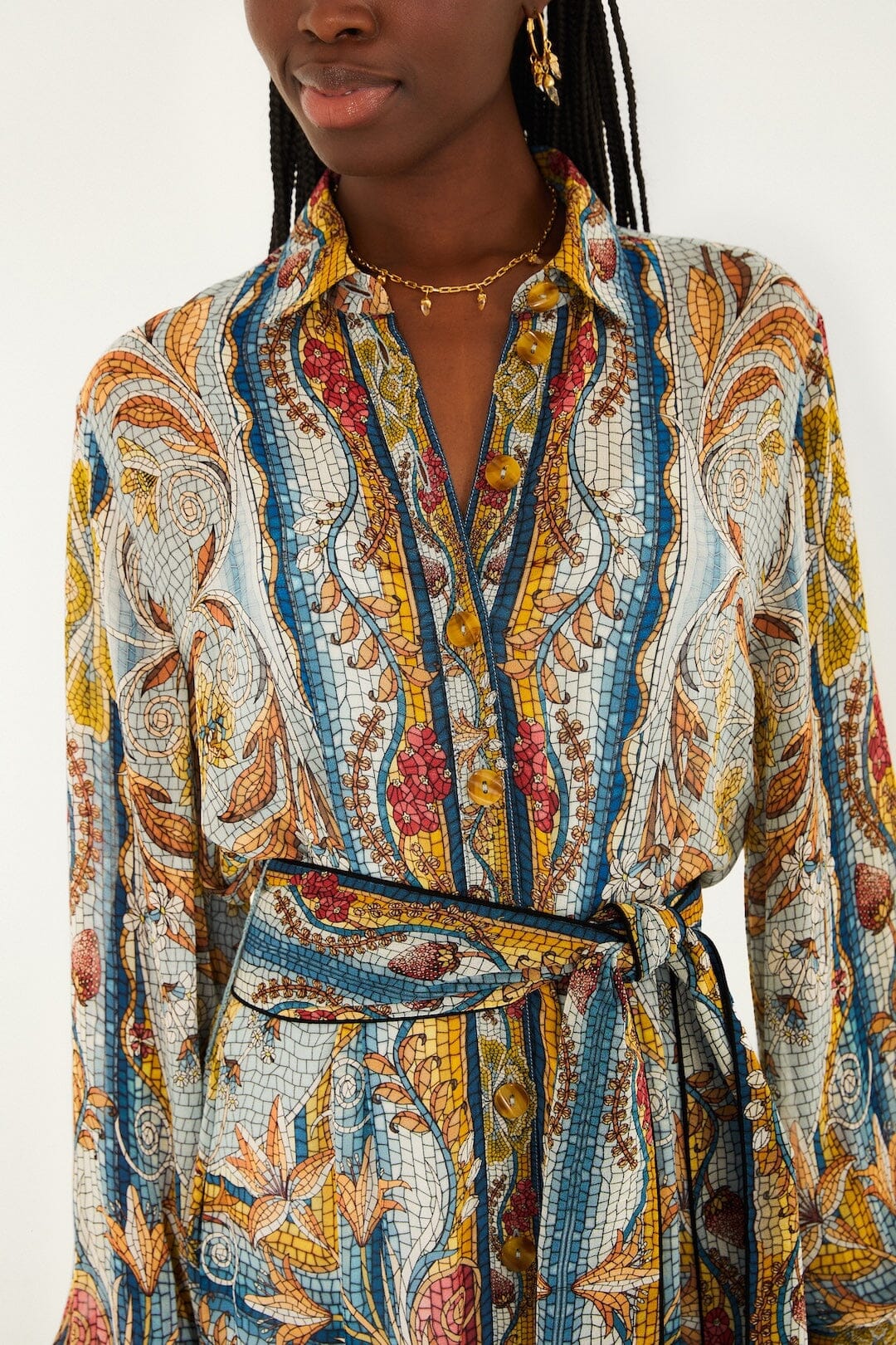 MOSAIC GARDEN SOFT BLUE MINI DRESS