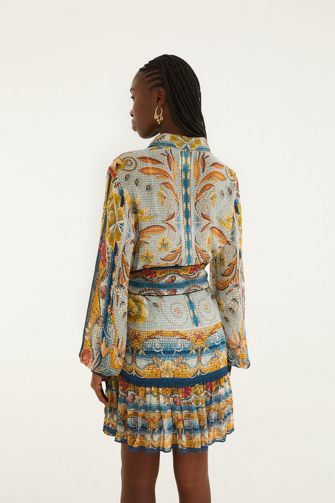 MOSAIC GARDEN SOFT BLUE MINI DRESS