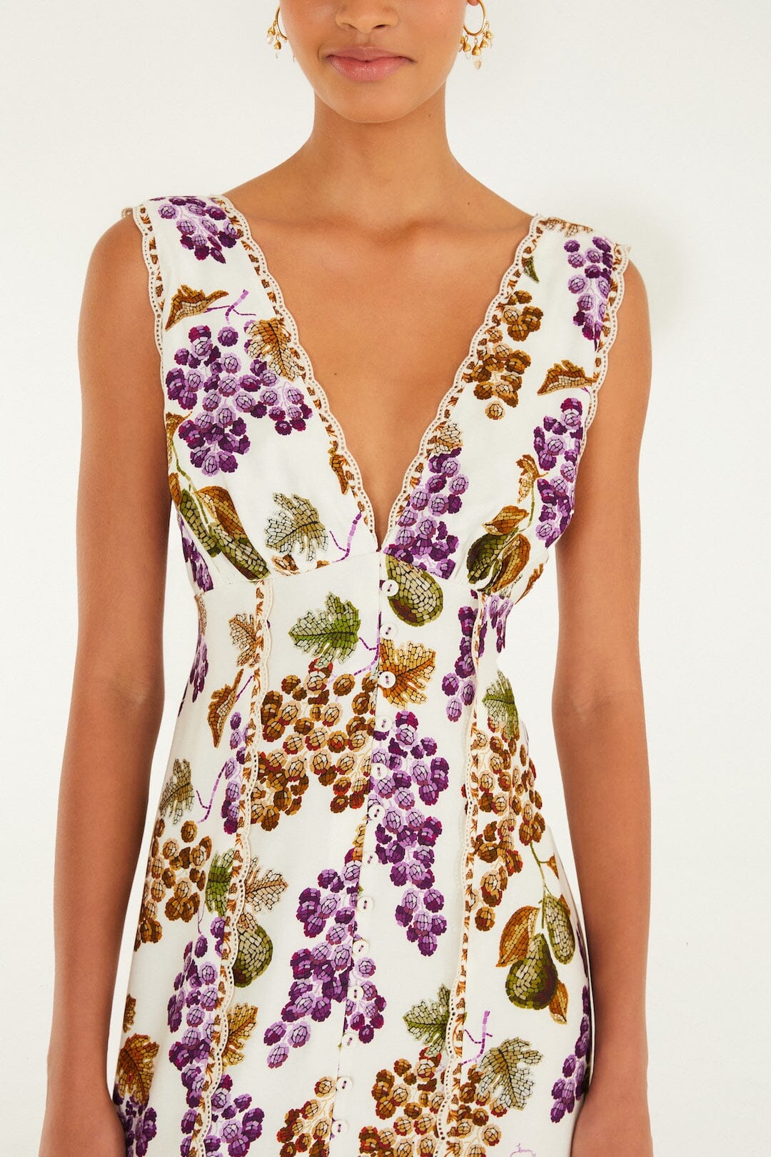 grape garden cream sleeveless midi dress