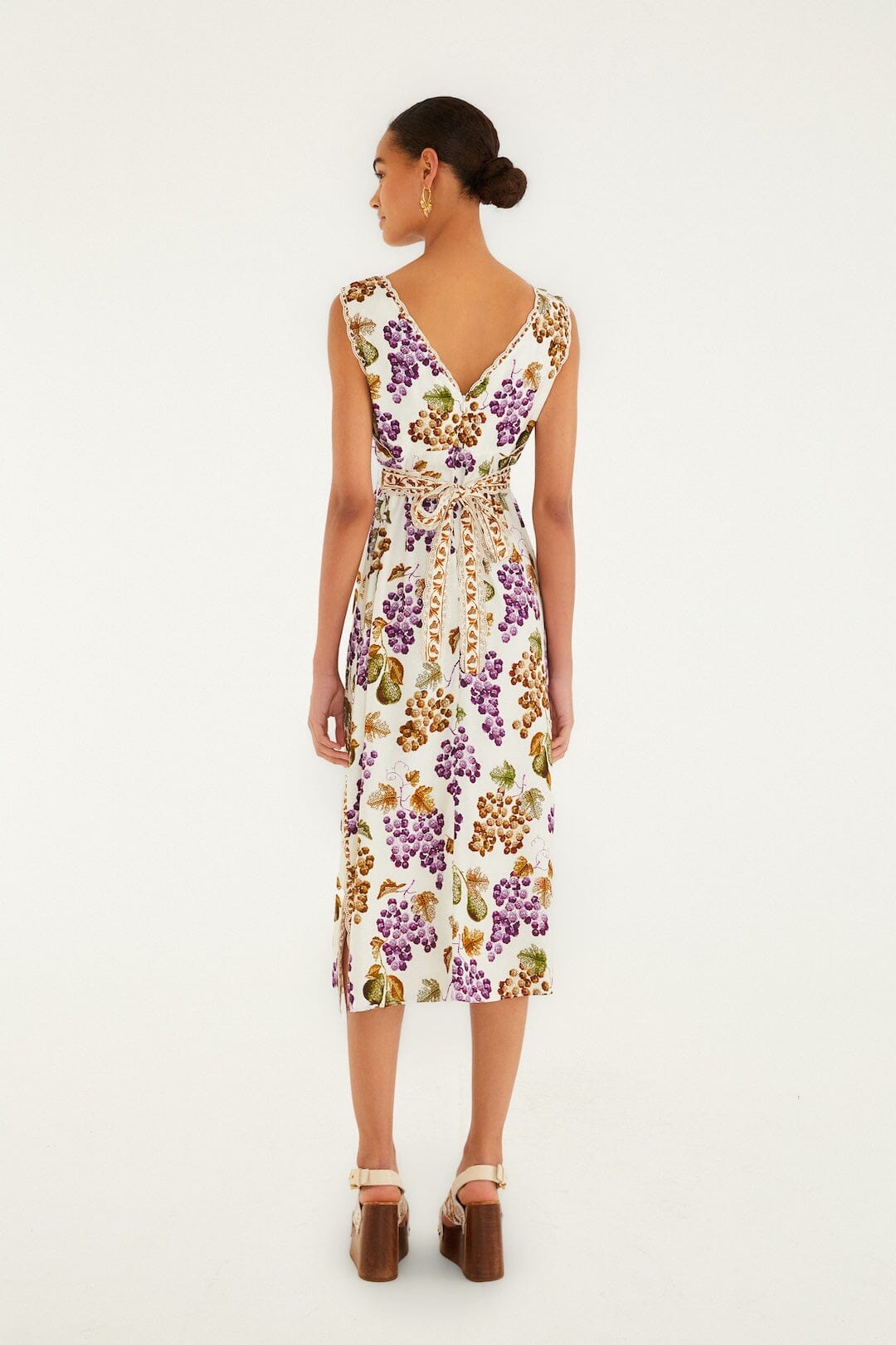 grape garden cream sleeveless midi dress