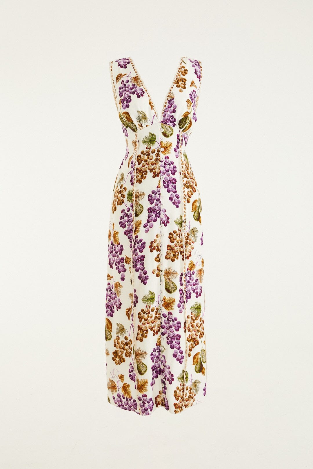 grape garden cream sleeveless midi dress