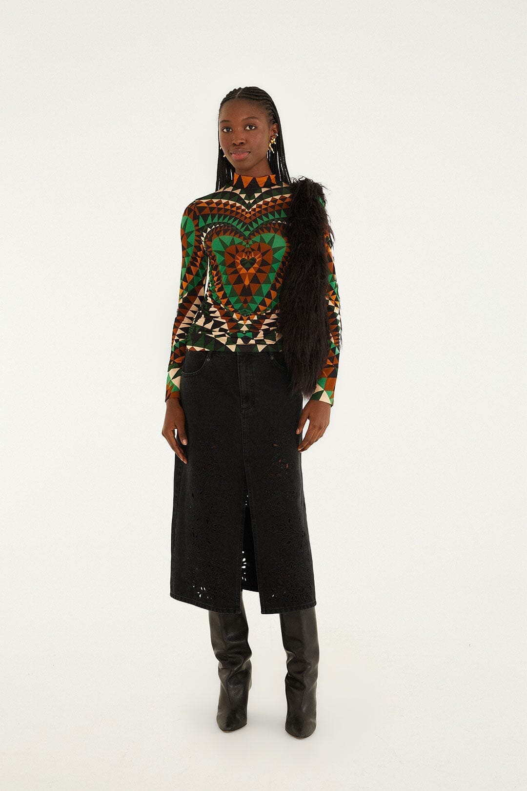 Falda midi vaquera negra Richilieu