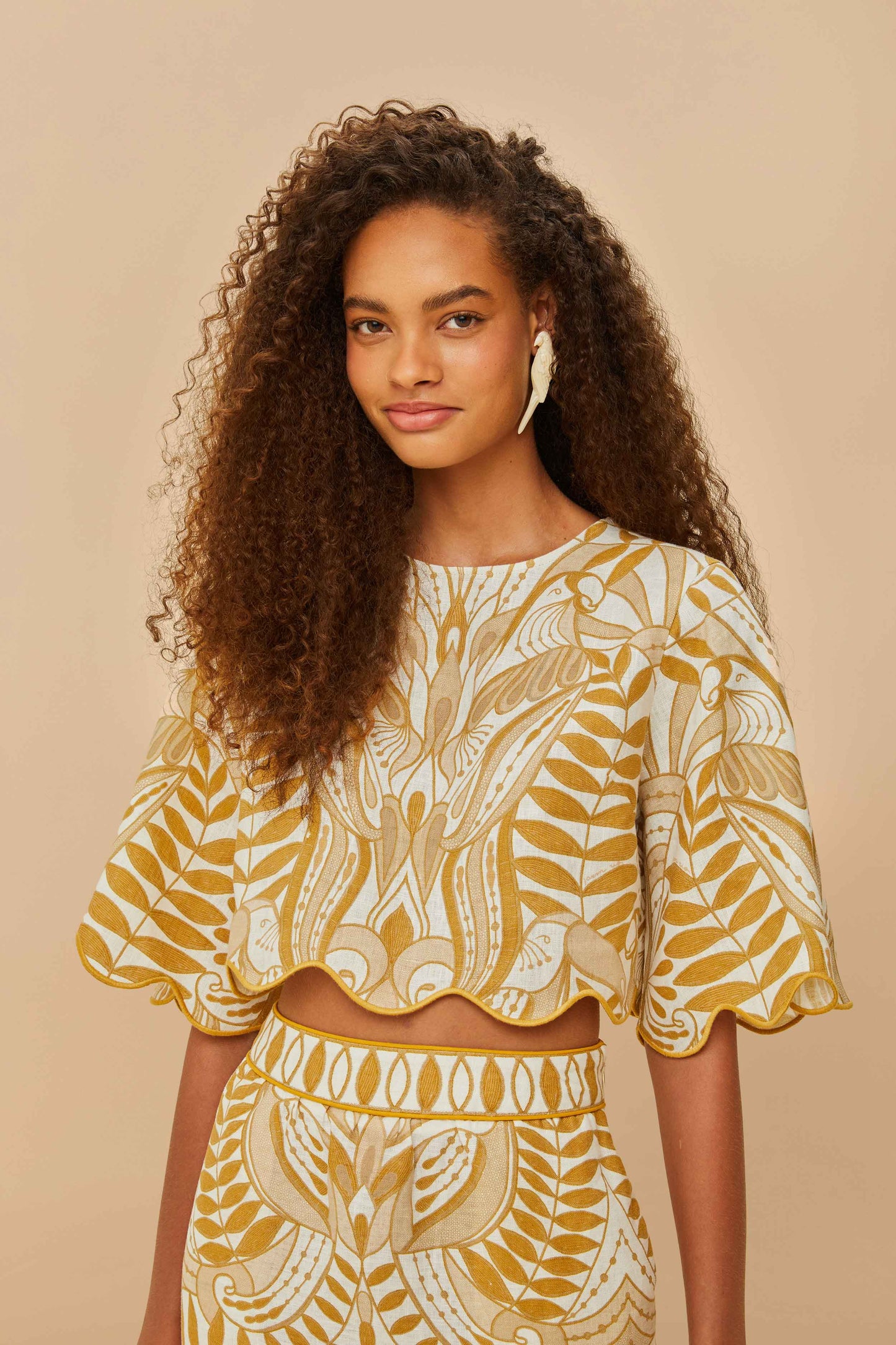 Blusa de encaje blanco roto Nature Euroflax™ de lino de primera calidad
