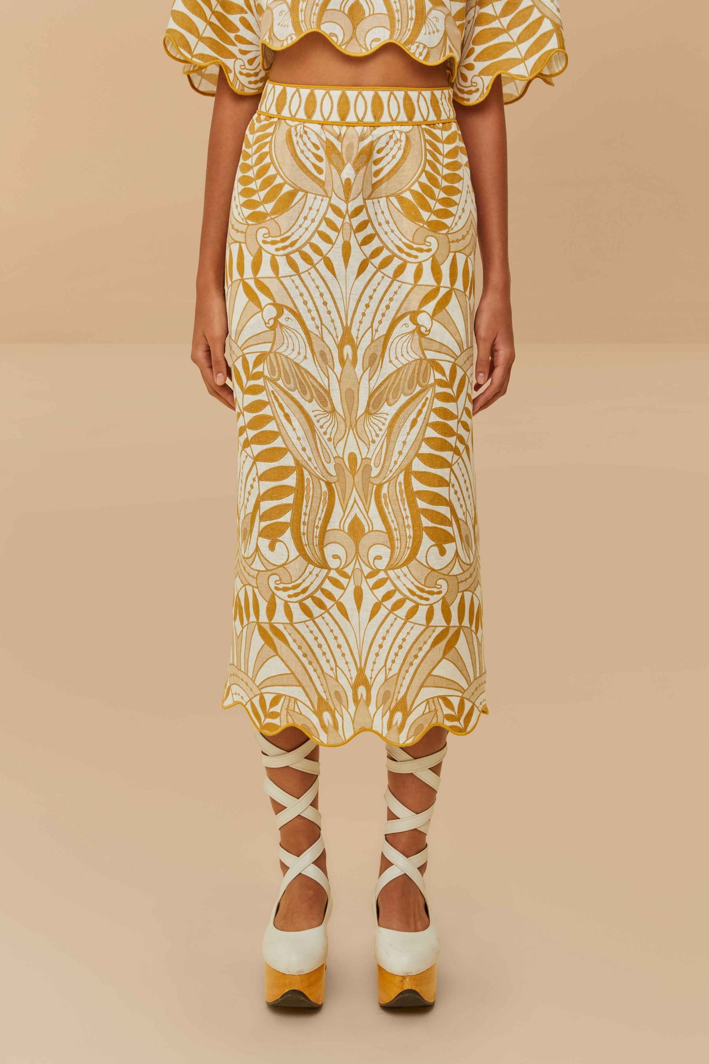 Off-White Lace Nature Euroflax™ Premium Linen Falda Midi