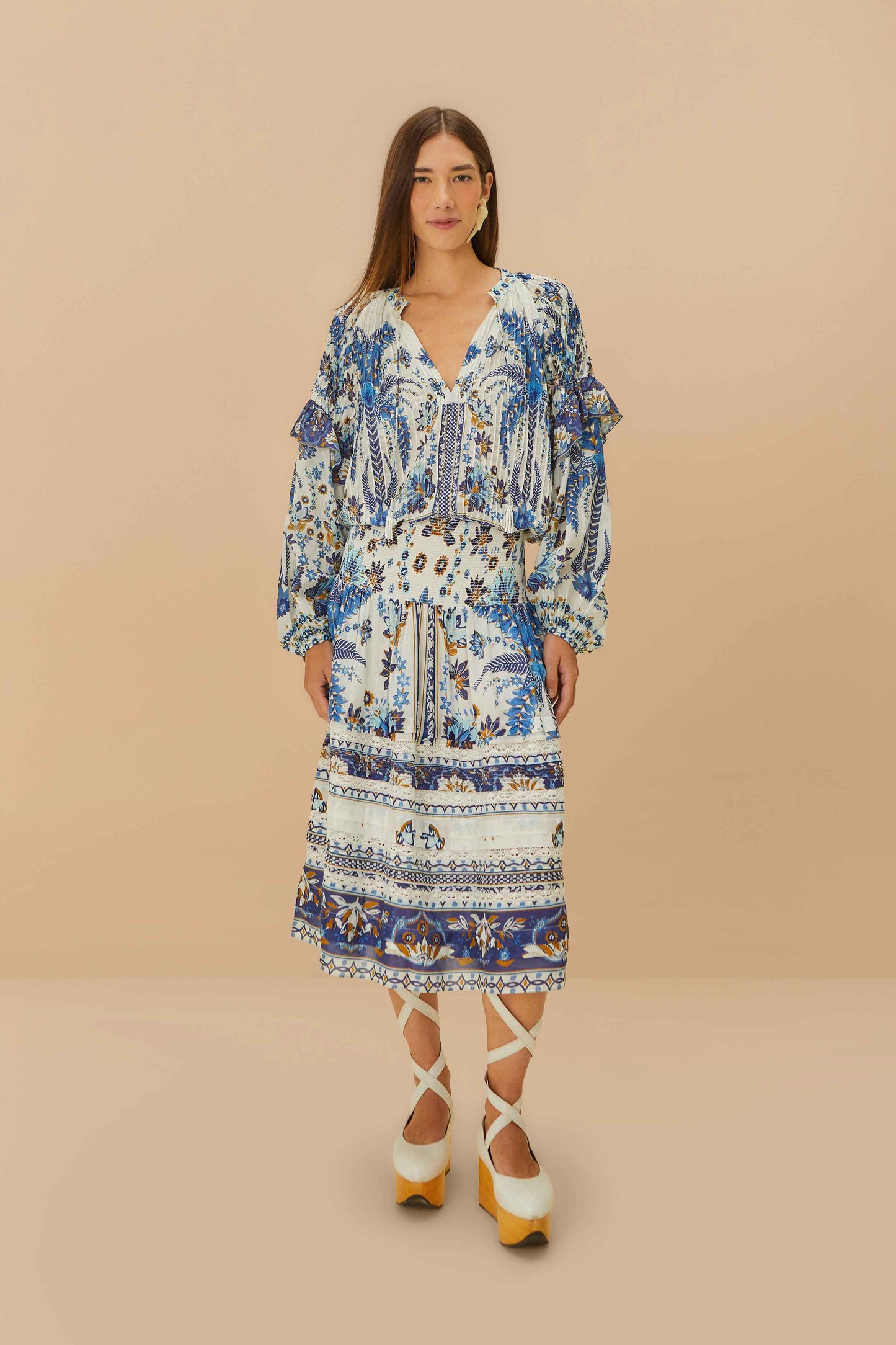 Off-White Falda Ana midi de algodón orgánico con tapicería