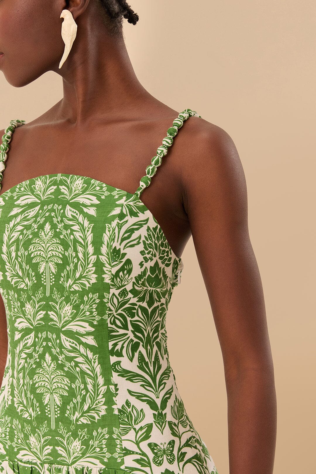 Vestido midi de lino premium Euroflax™ verde con delicado tapiz