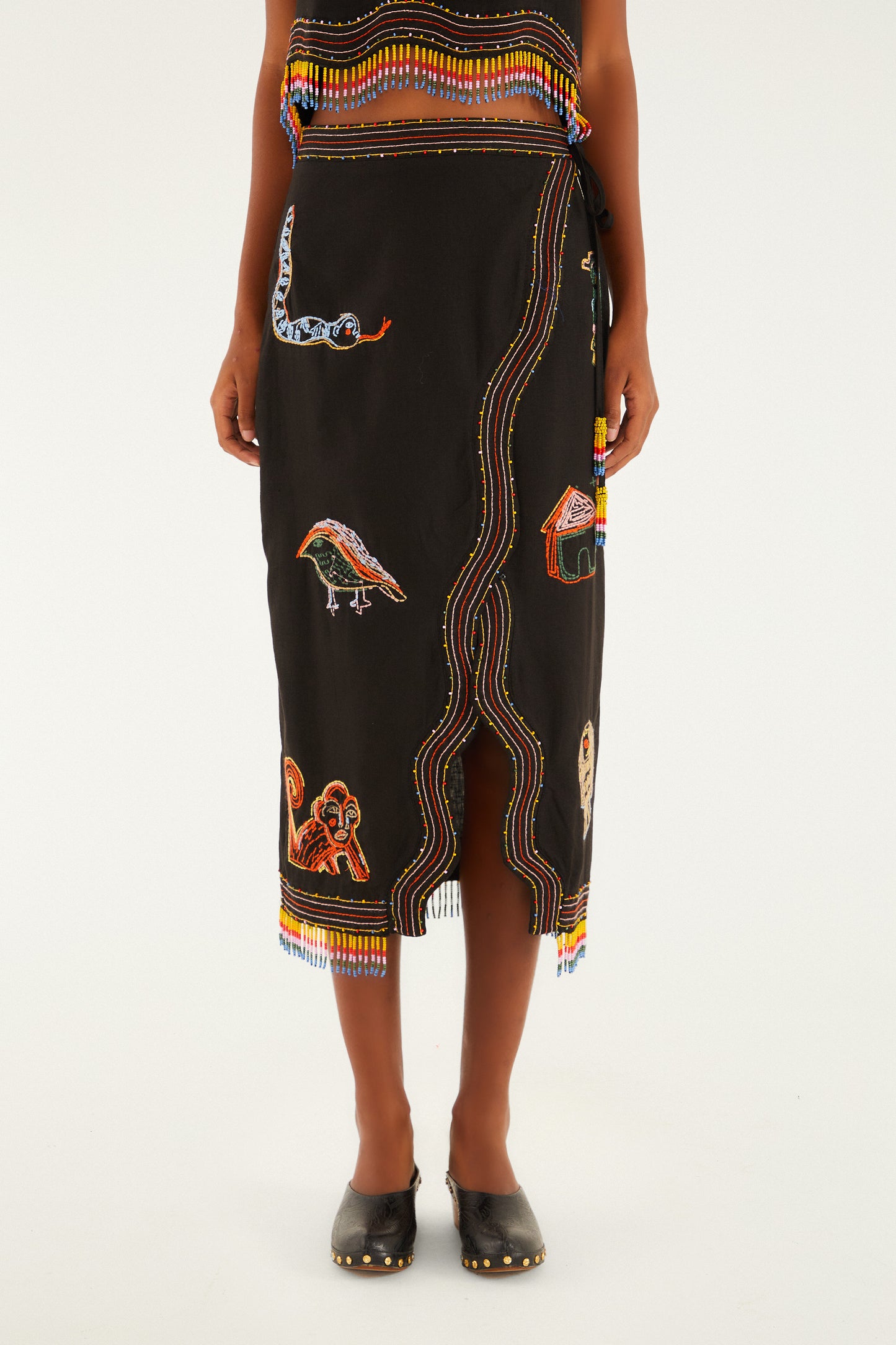 ANA LEOVY FARM RIO FIGURES WRAP MIDI SKIRT
