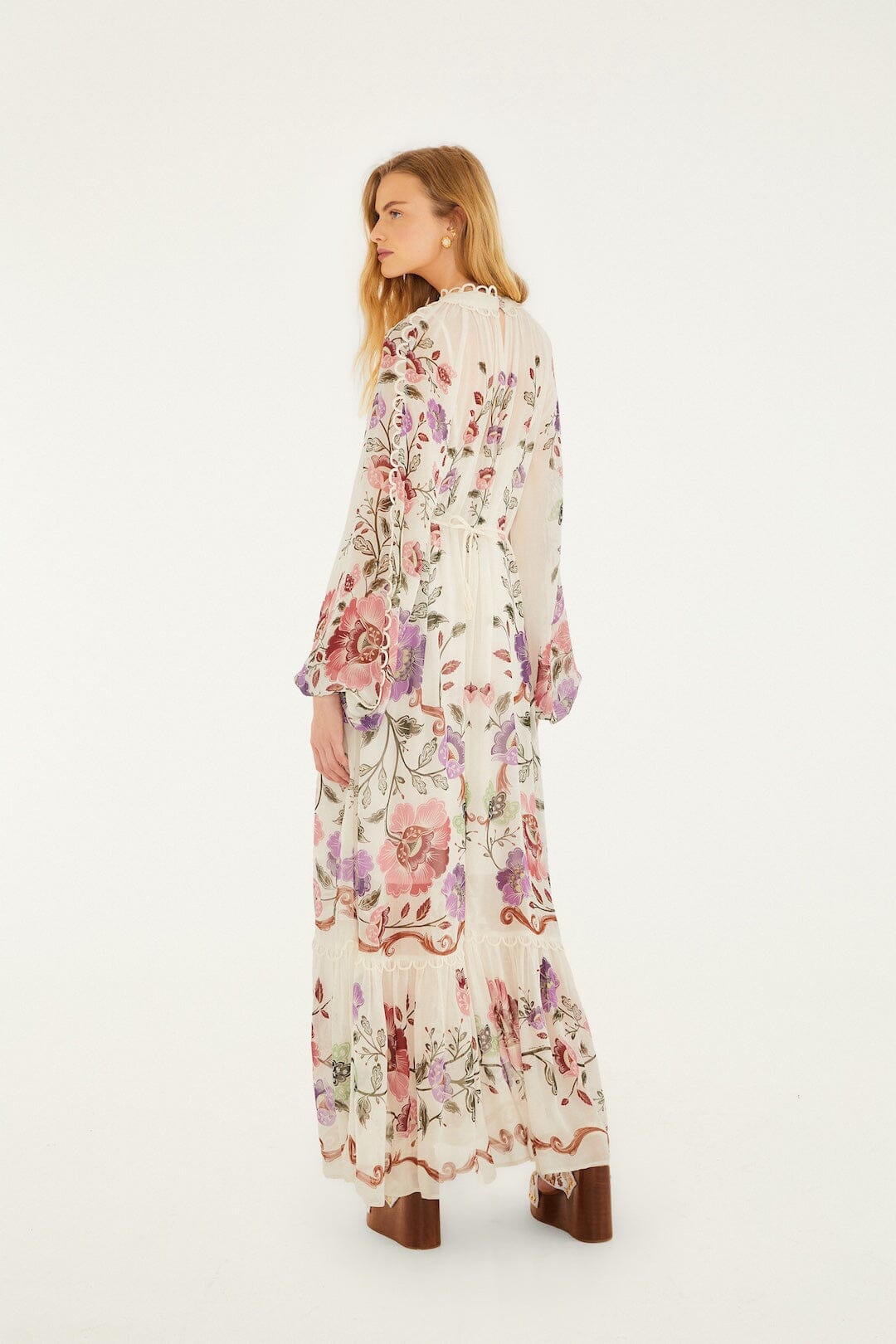 rococo flowers cream maxi dress