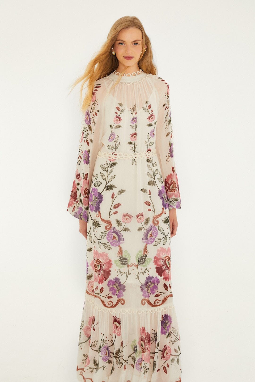 rococo flowers cream maxi dress