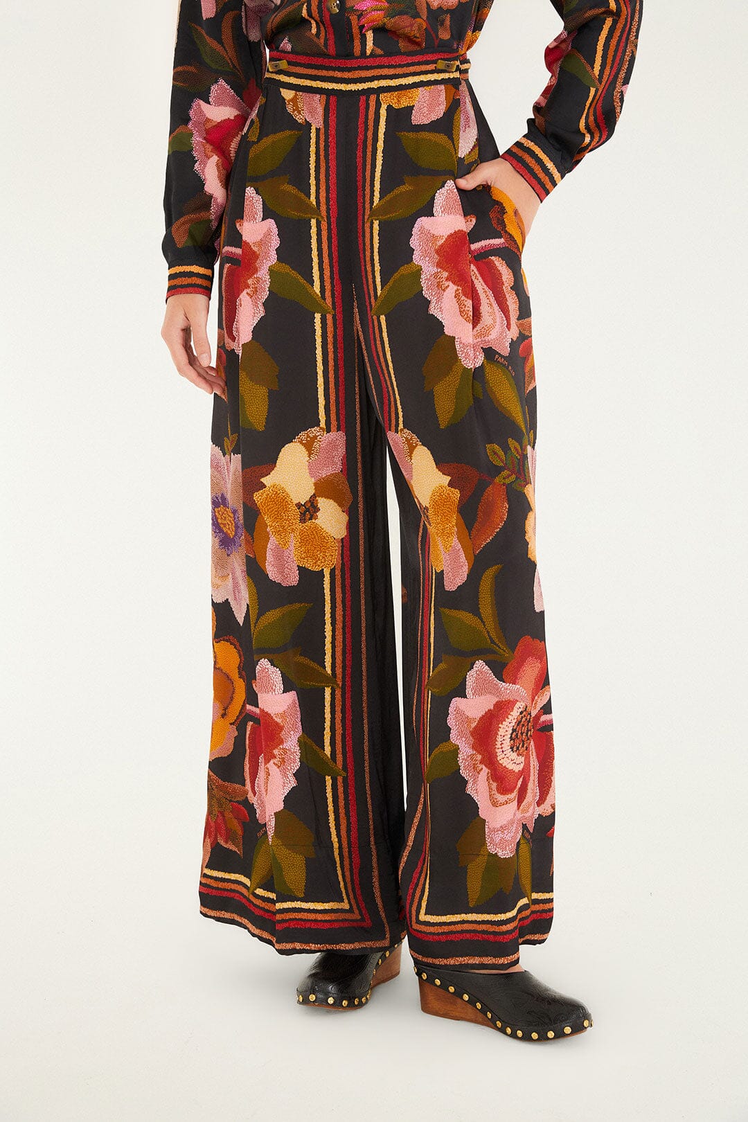 chenille flowers black pants