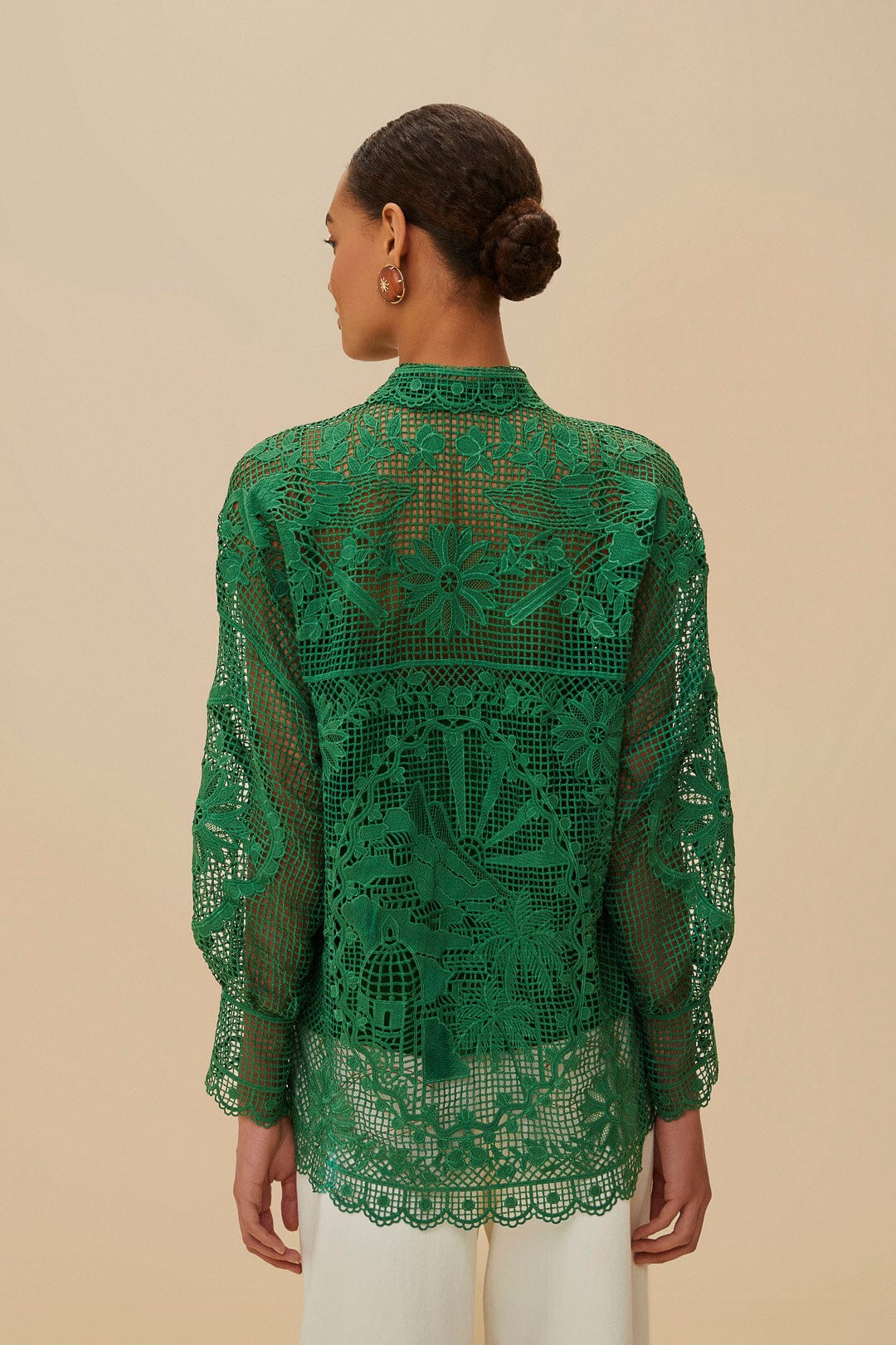Camisa guipur paisaje verde