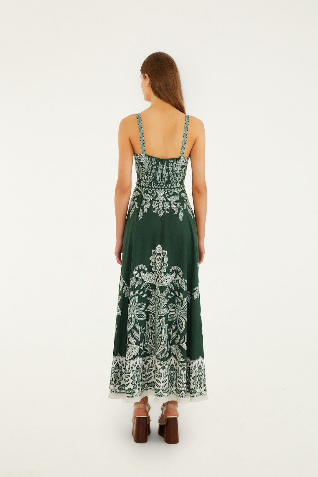vestido largo miranda verde oscuro con hebillas y cinturón