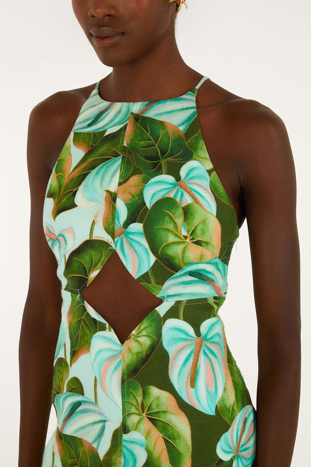 Vestido Midi Verde Hojas de Anturio con Abertura