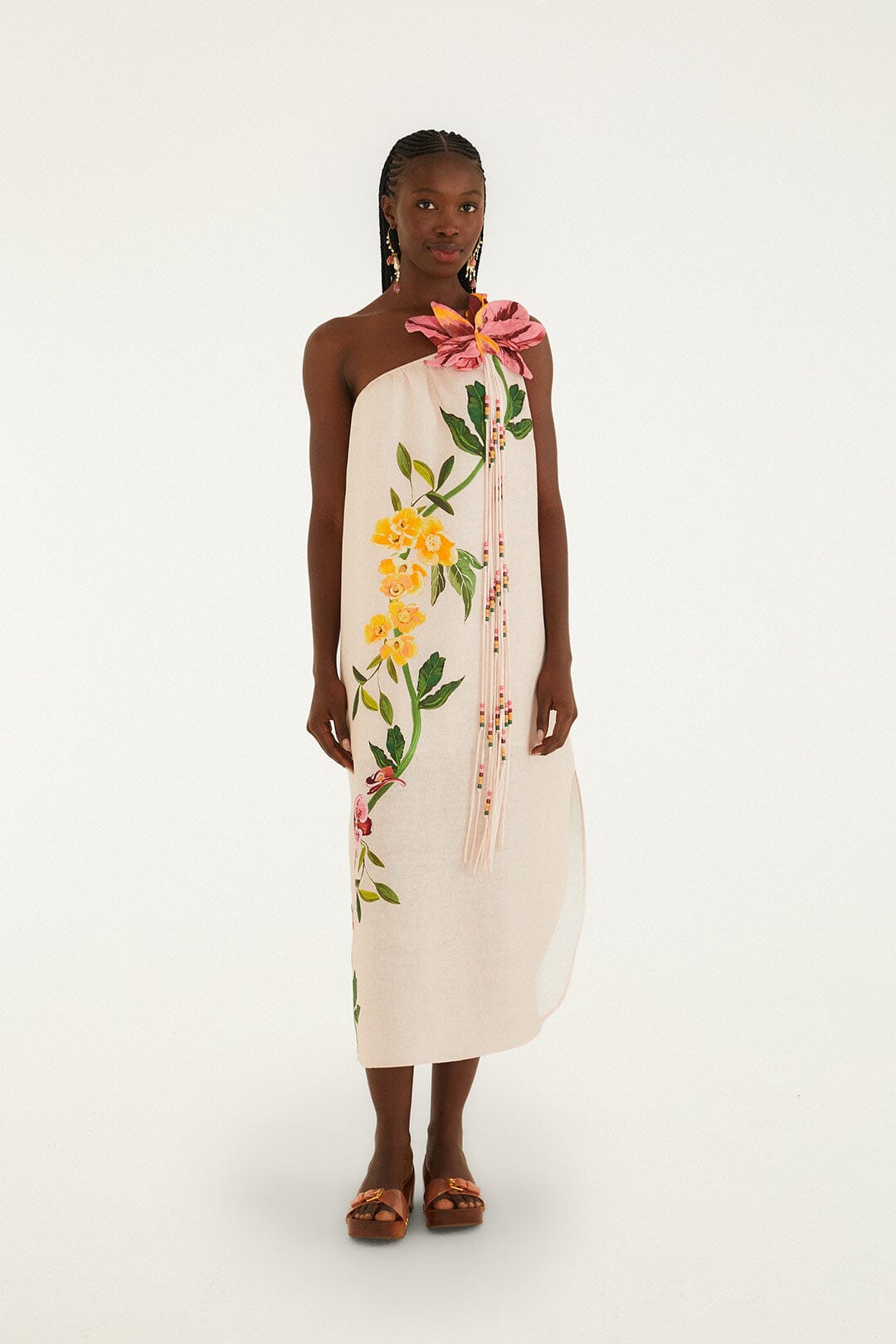 Maxi Vestido Rosa Garden Terrace 3D de Un Hombro