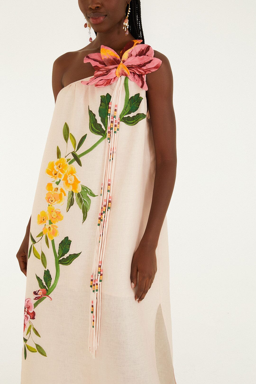 Maxi Vestido Rosa Garden Terrace 3D de Un Hombro