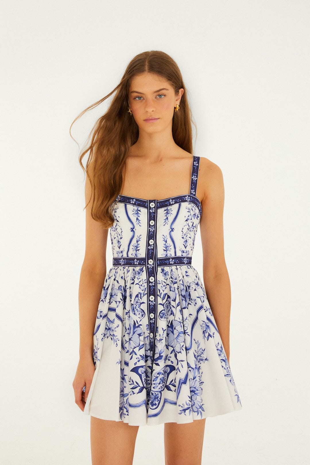 Vestido Mini Blanco Hueso Porcelain Garden con Botones
