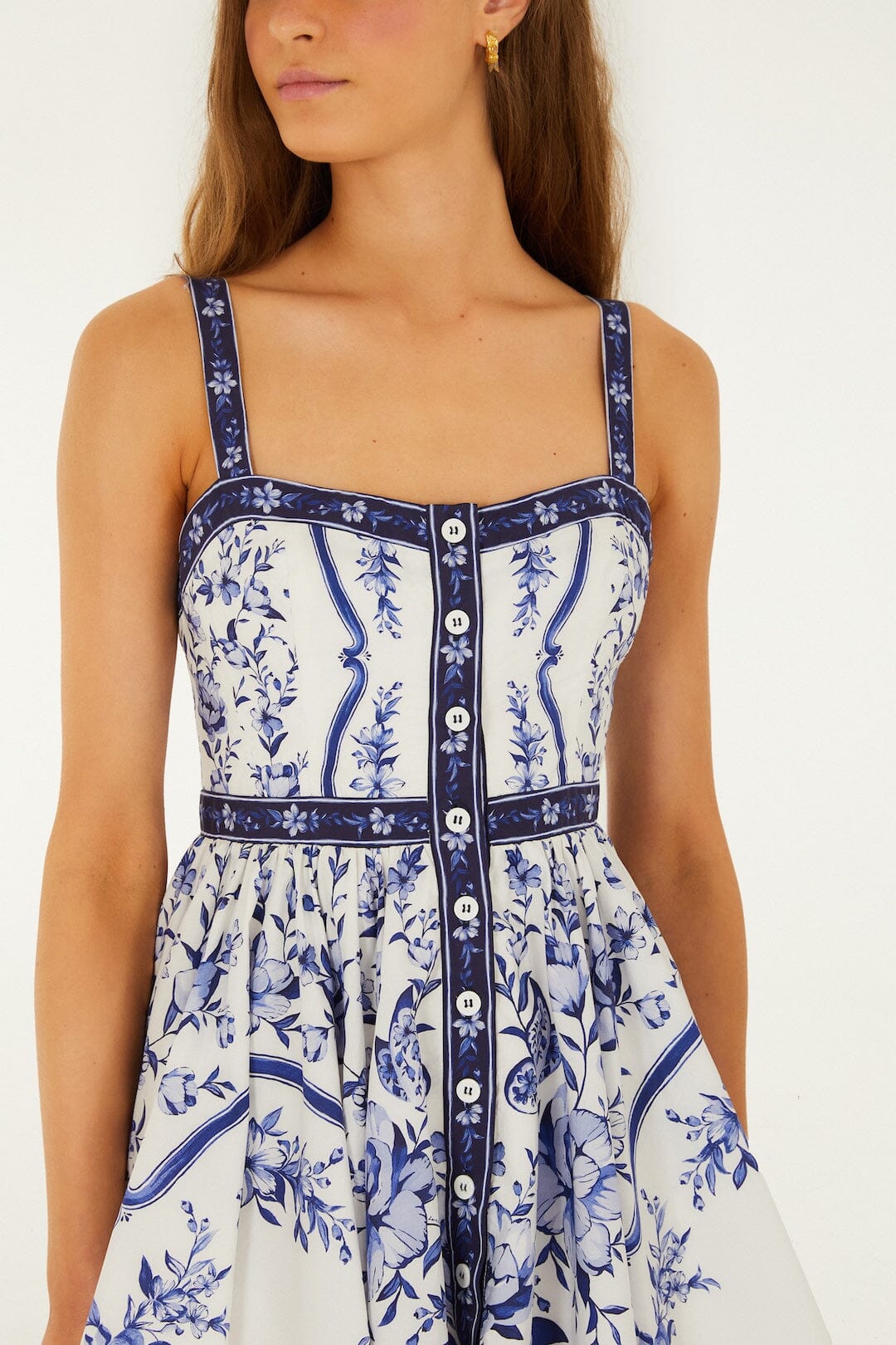 Vestido Mini Blanco Hueso Porcelain Garden con Botones