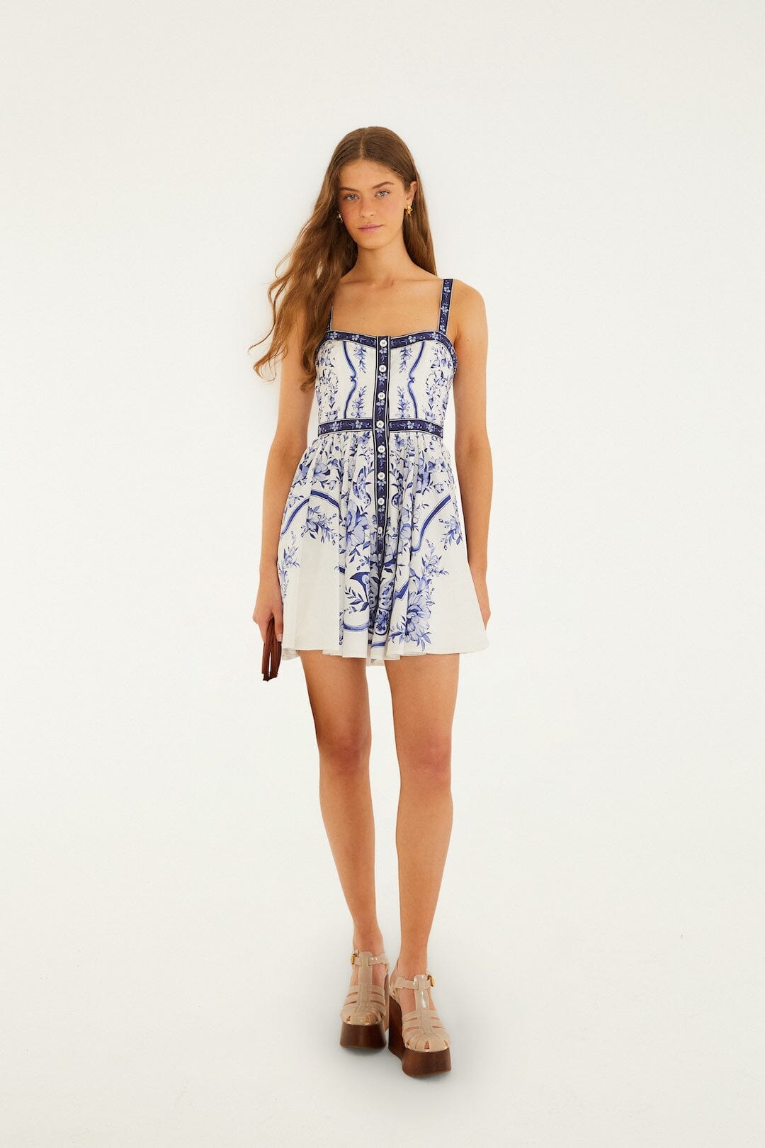 Vestido Mini Blanco Hueso Porcelain Garden con Botones
