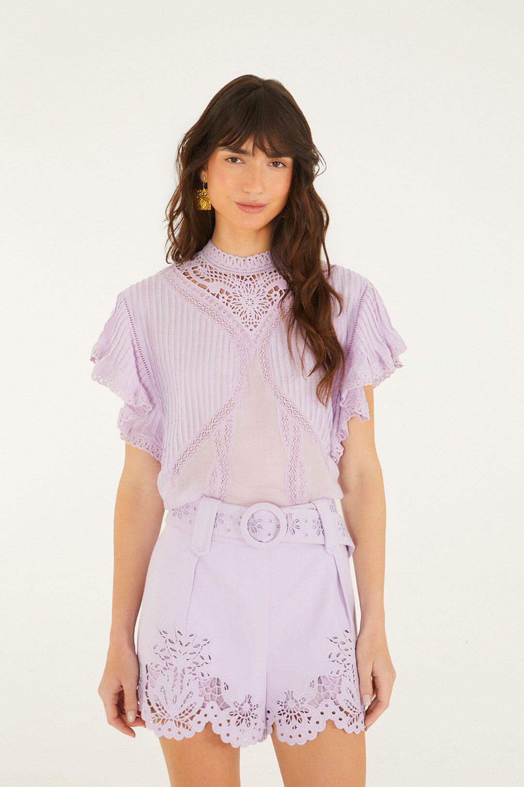 Blusa Lila de Encaje con Olanes