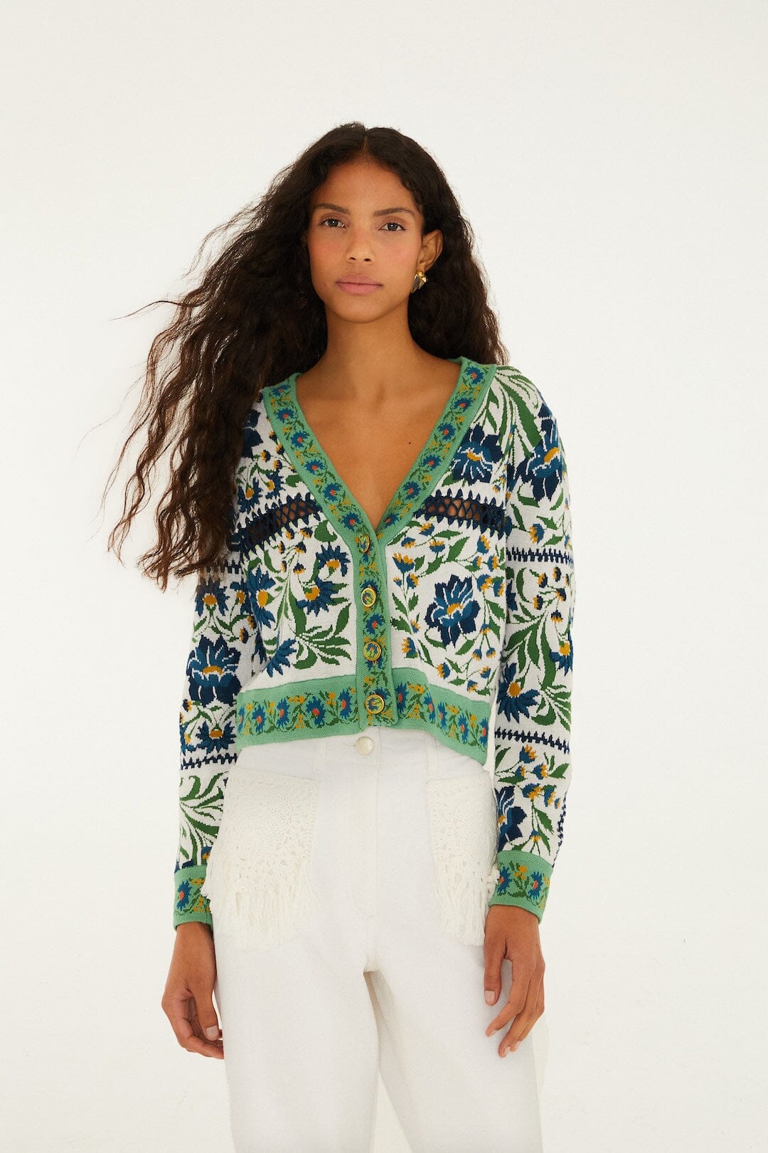 Cardigan de Punto Blanco Hueso Manoela con Botones