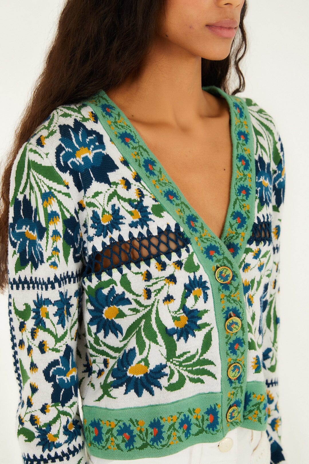 Cardigan de Punto Blanco Hueso Manoela con Botones