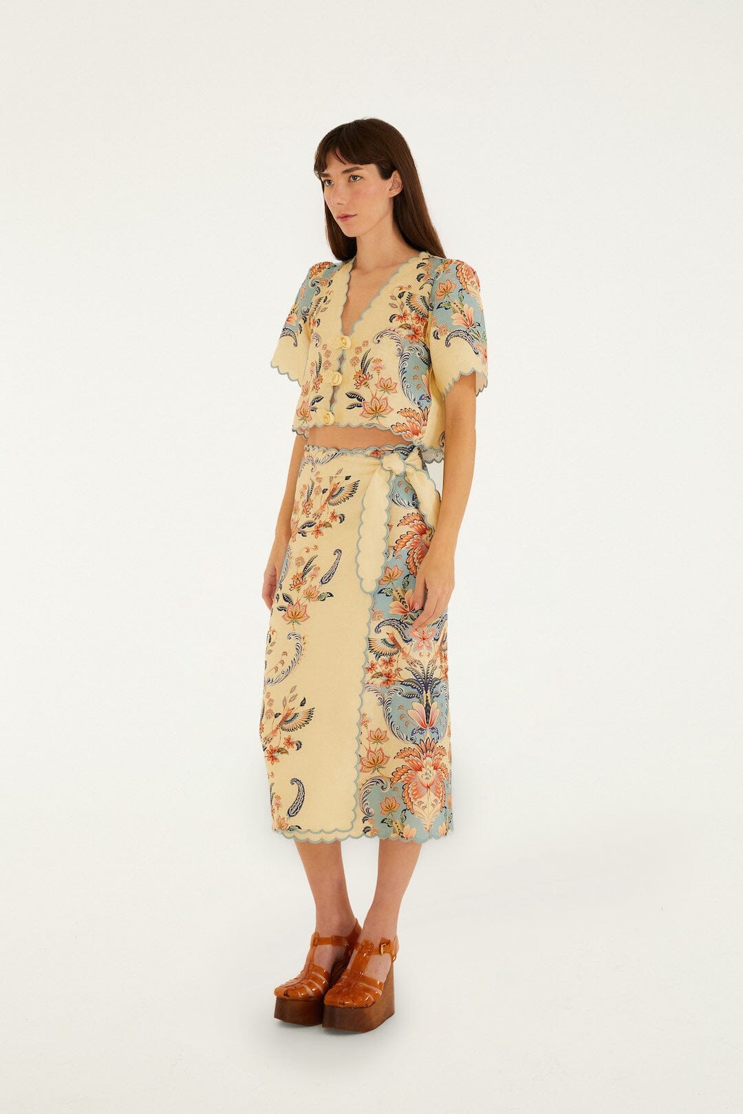 falda midi boho beauty color mantequilla